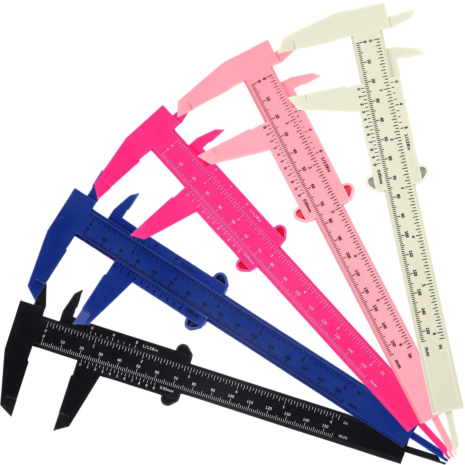 Frienda 5 Pieces Eyebrow Measuring Ruler, Brow Mapping Ruler Tool, Mini Vernier Caliper Double Scale Plastic Ruler, Sliding Gauge Ruler for Microblading Eyebrow Tattoo Brow Artists (Classic Colors)