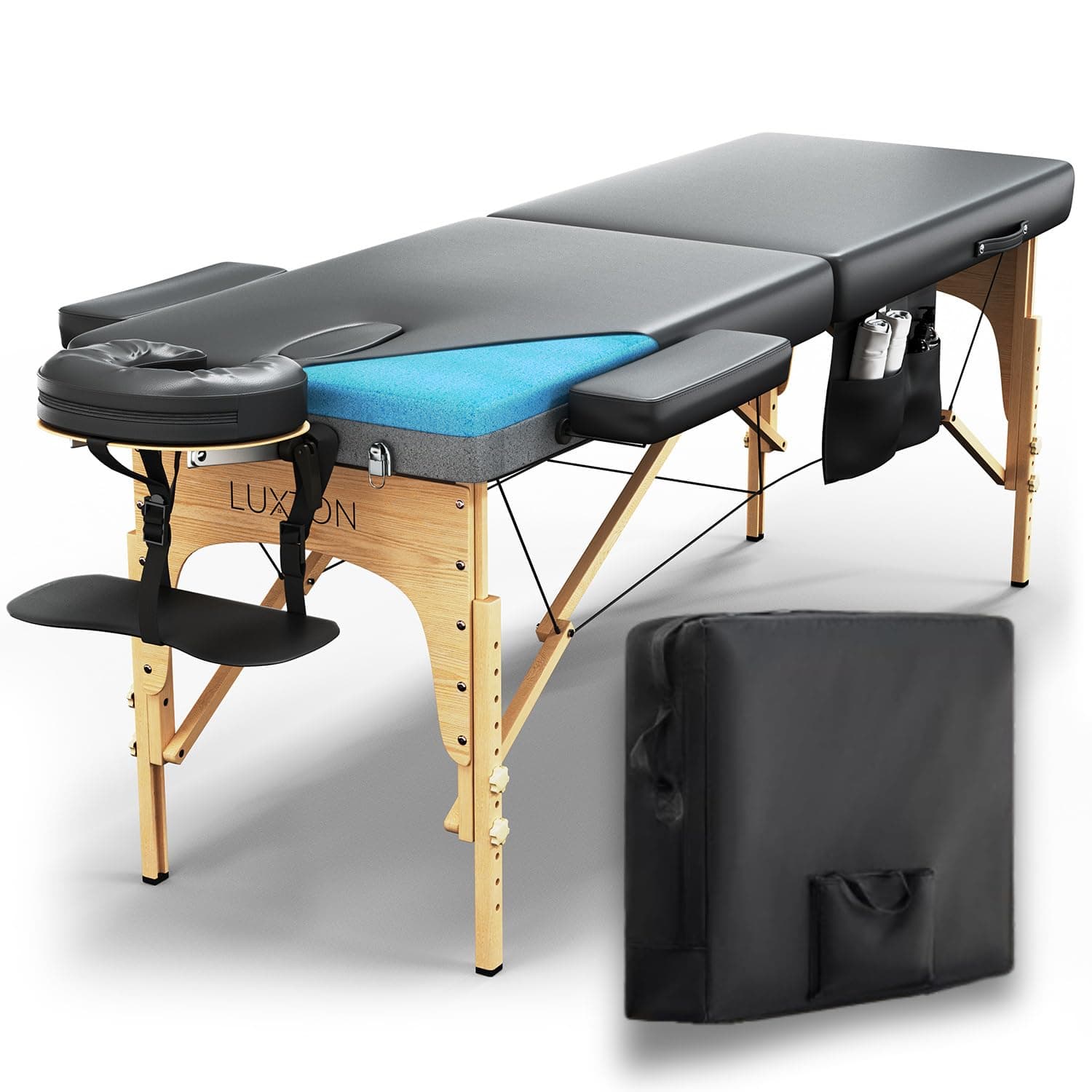 Luxton Home Memory Foam Massage Table Premium Portable Foldable Massage Bed Height Adjustable 72 Inches Long 27 Inches Wide Home Salon Spa Bed Tattoo Table with Accessories & Carrying Case Easy Set Up
