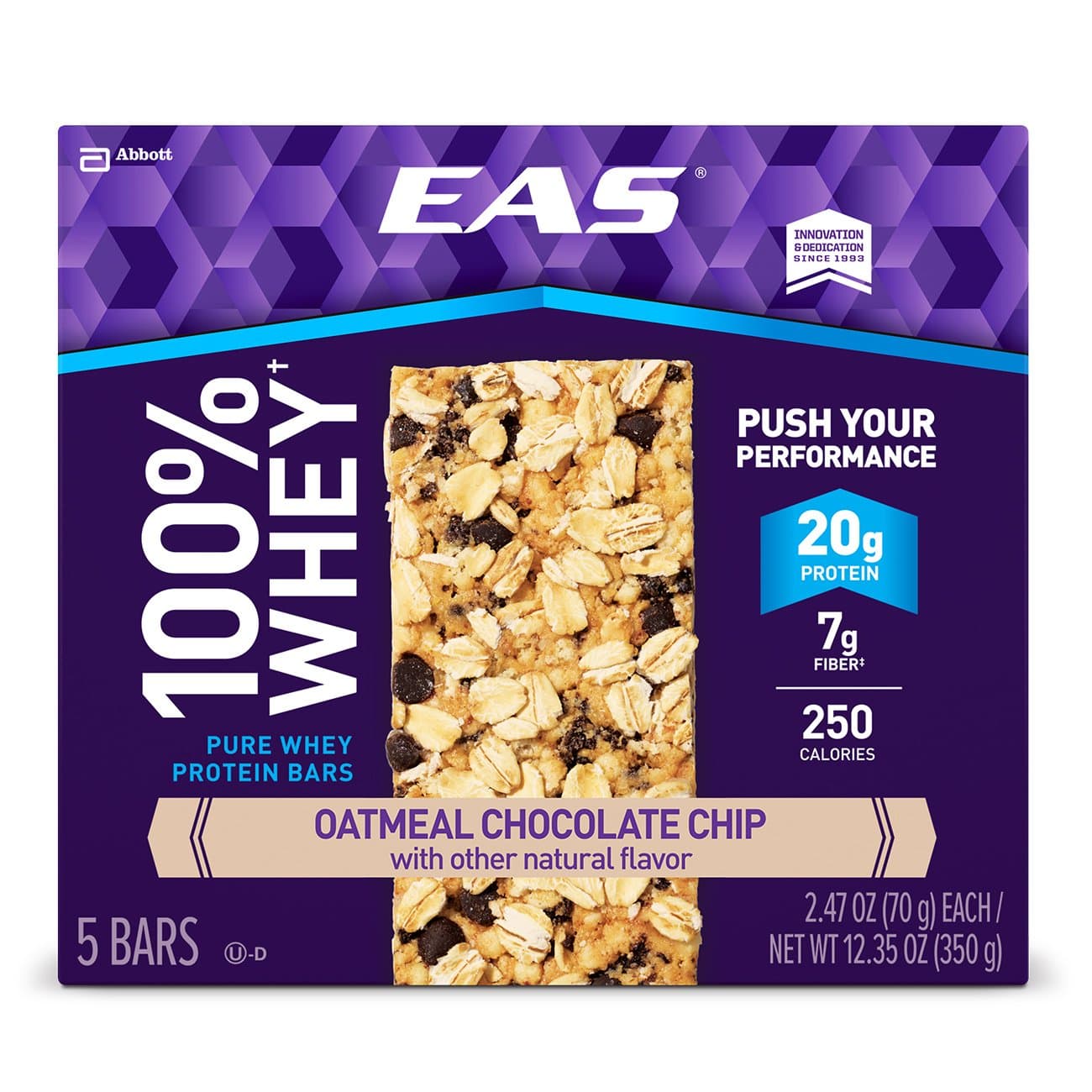 EAS 100% Whey Protein Bar, Oatmeal Chocolate Chip, 5 Count, 2.47 Ounce Each