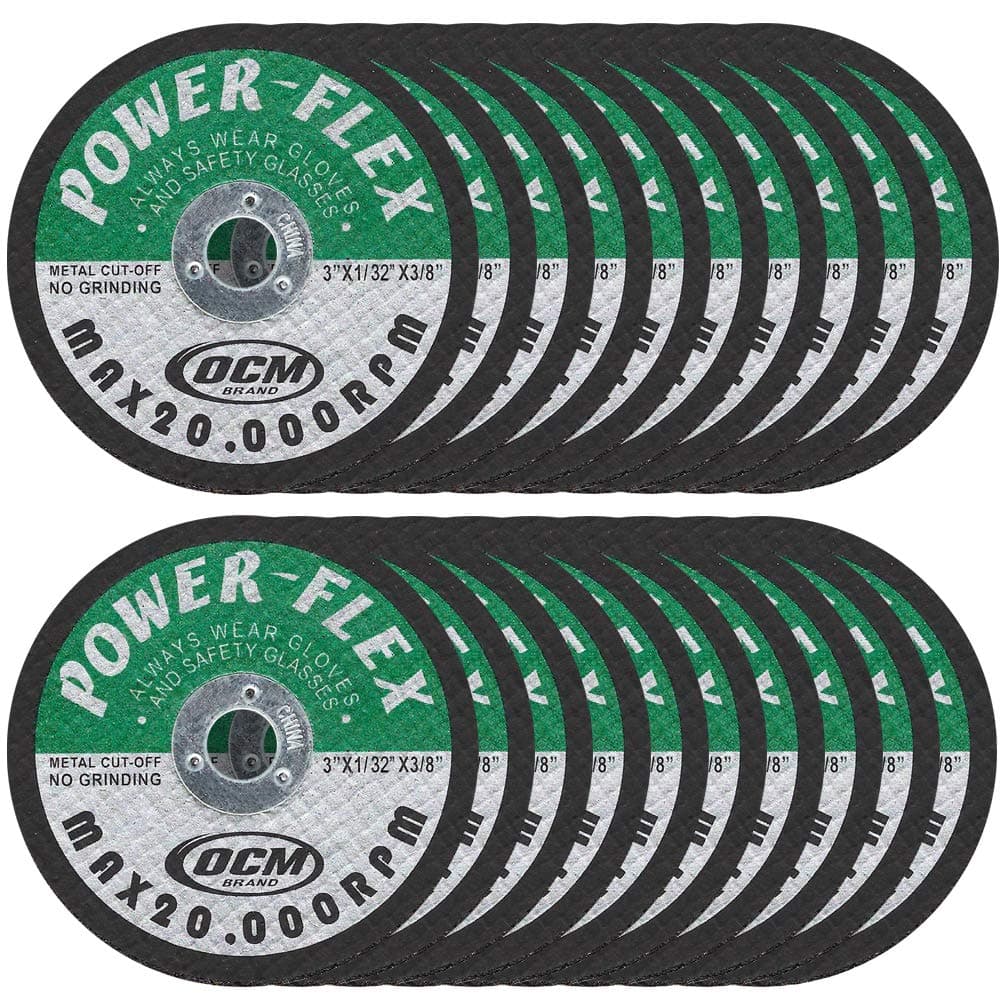 20 Pack - Cut Off Wheels 3 Inch x 1/32 Inch x 3/8 Inch Arbor - for Cutting All Steel and Ferrous Metals.