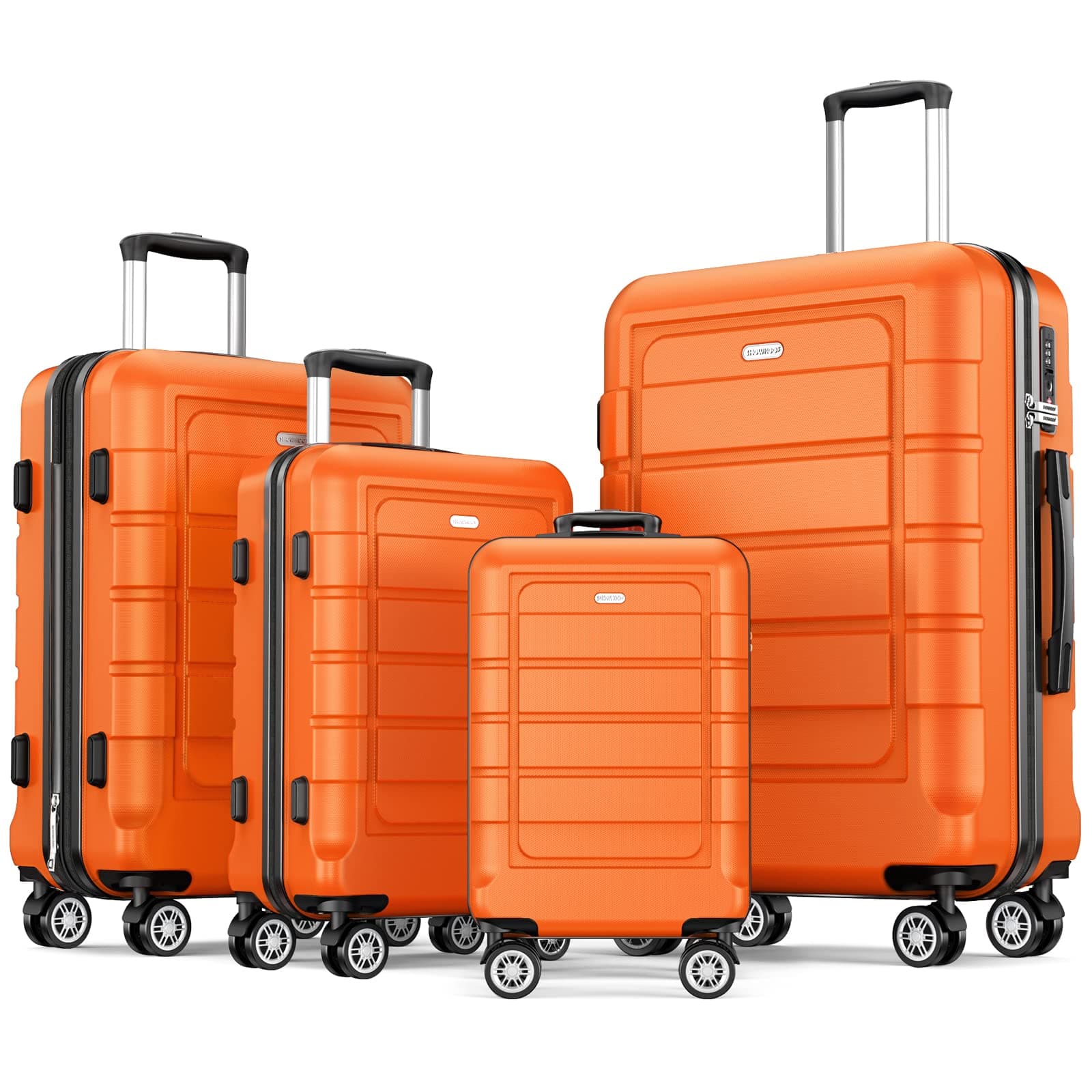 Luggage Sets Expandable 100% PC Durable Suitcase Sets Double Wheels TSA Lock 4 Piece Luggage Set Orange