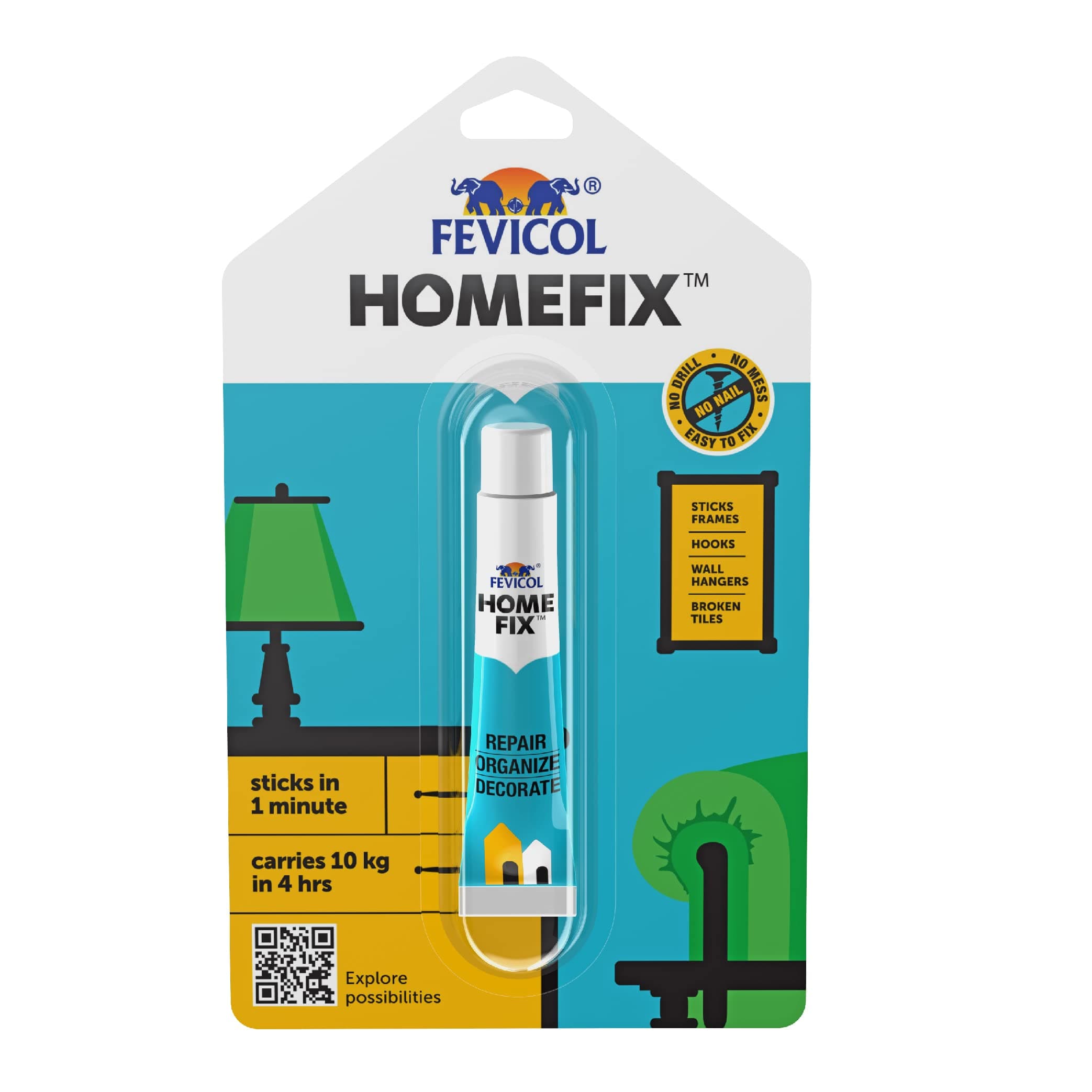 Homefix (15 gm)|Home Decor Glue|Strong Multi Surface Adhesive|Carries upto 10kg|Paste on Walls/Tiles/Wood/Cement/Metal|Forget Double Sided Tapes|Nailfree|Easy to Apply & Remove, Pack of 1