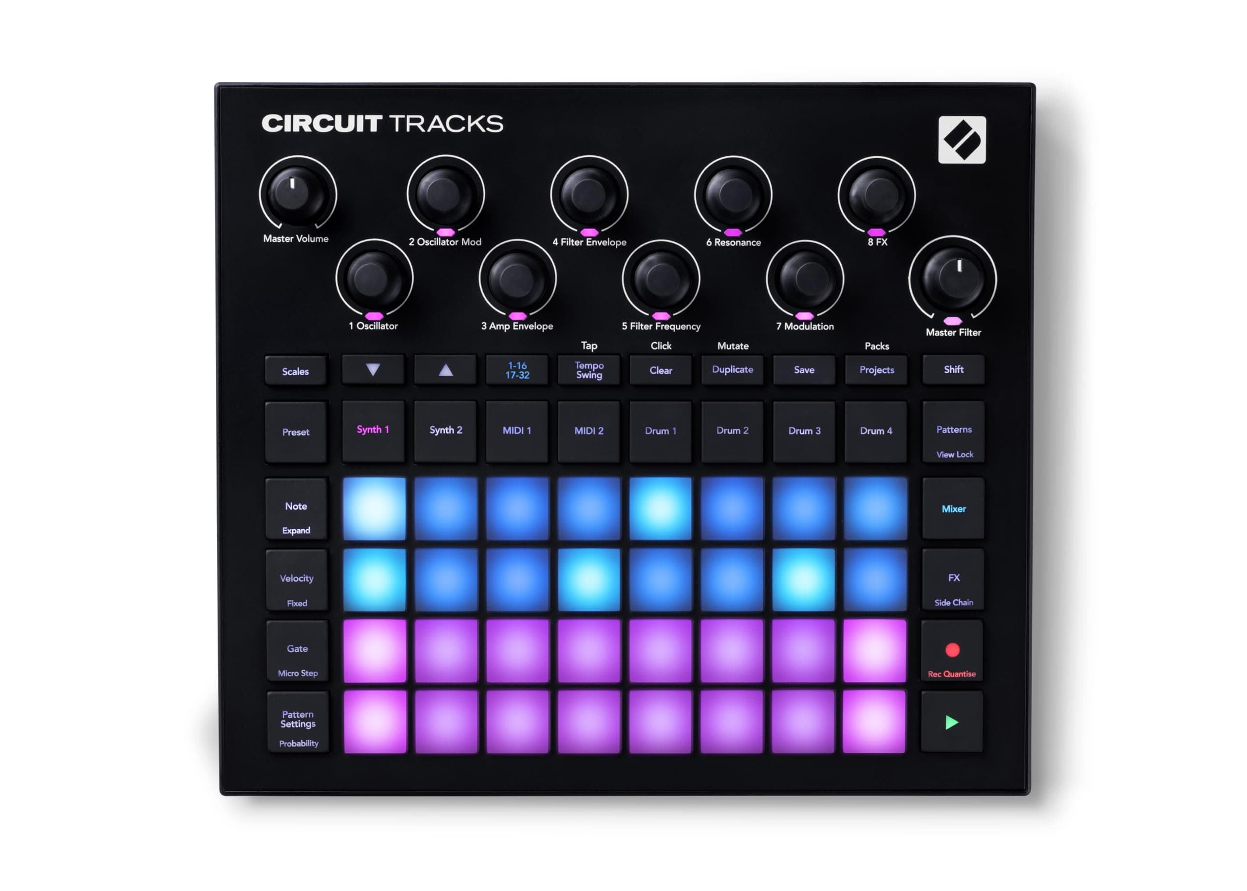 Novation Circuit Tracks: Groovebox sequencer with synth engines, MIDI control, and drum patterns for electronic music making