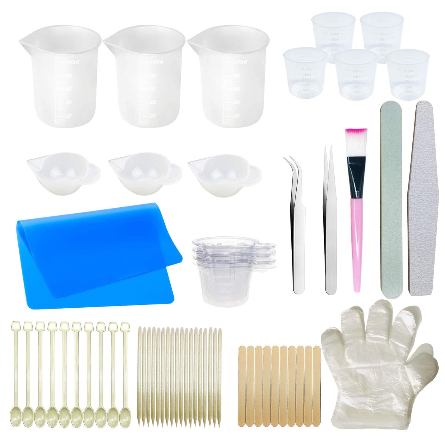 Allazone 92 PCS Epoxy Resin Tools Kit, Silicone Mold Tool Included Silicone Cup, Tweezers, Mixing Sticks, Dropping Pipette, Sanding Strip for Jewelry DIY
