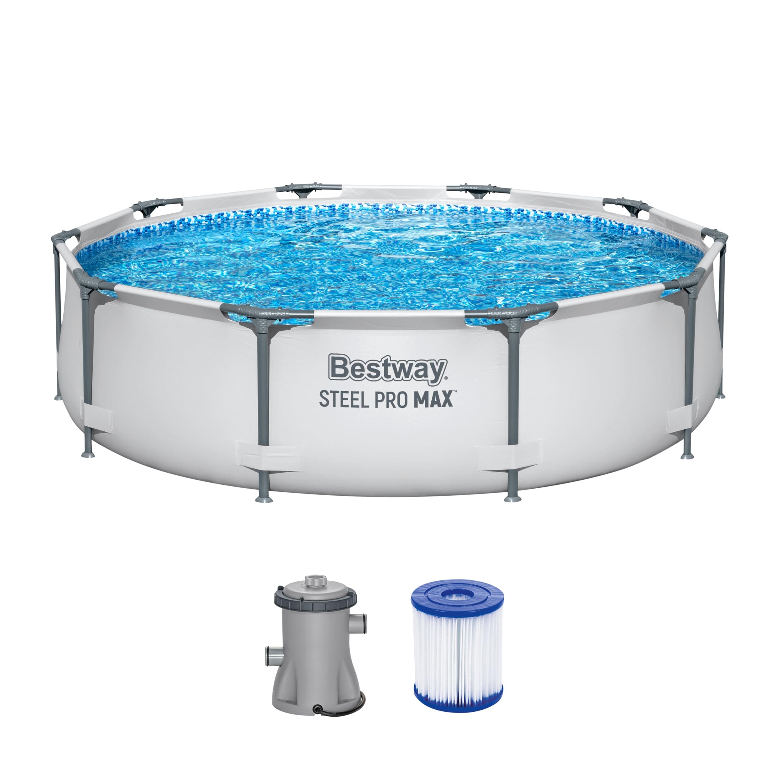 Bestway 56408 Steel Pro MAX Frame Pool Set with Filter Pump, Diameter 305 x 76 cm, Light Grey, Round