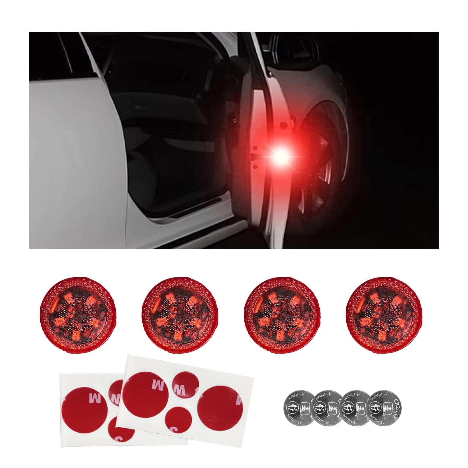 Dickno 4 PCS Wireless Car Door LED Warning Lights, 5 LED Roadside Auto Flashing Safety Signal for Anti Rear End Collision, Universal Strobe for Car SUV Truck (Red)