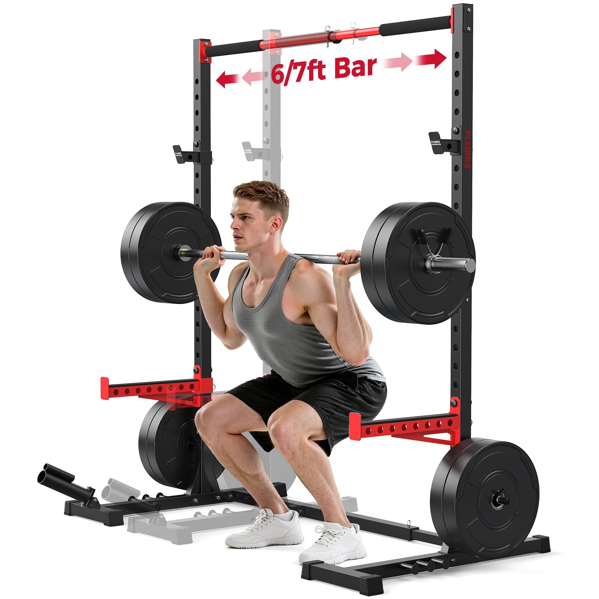 FLYBIRD SR1 Squat Rack with Pull-Up Bar, Adjustable Multi-Functional Power Rack, Inner Width Squat Rack Stand Suitable for 6FT,7FT Barbell for Home Gym Equipment