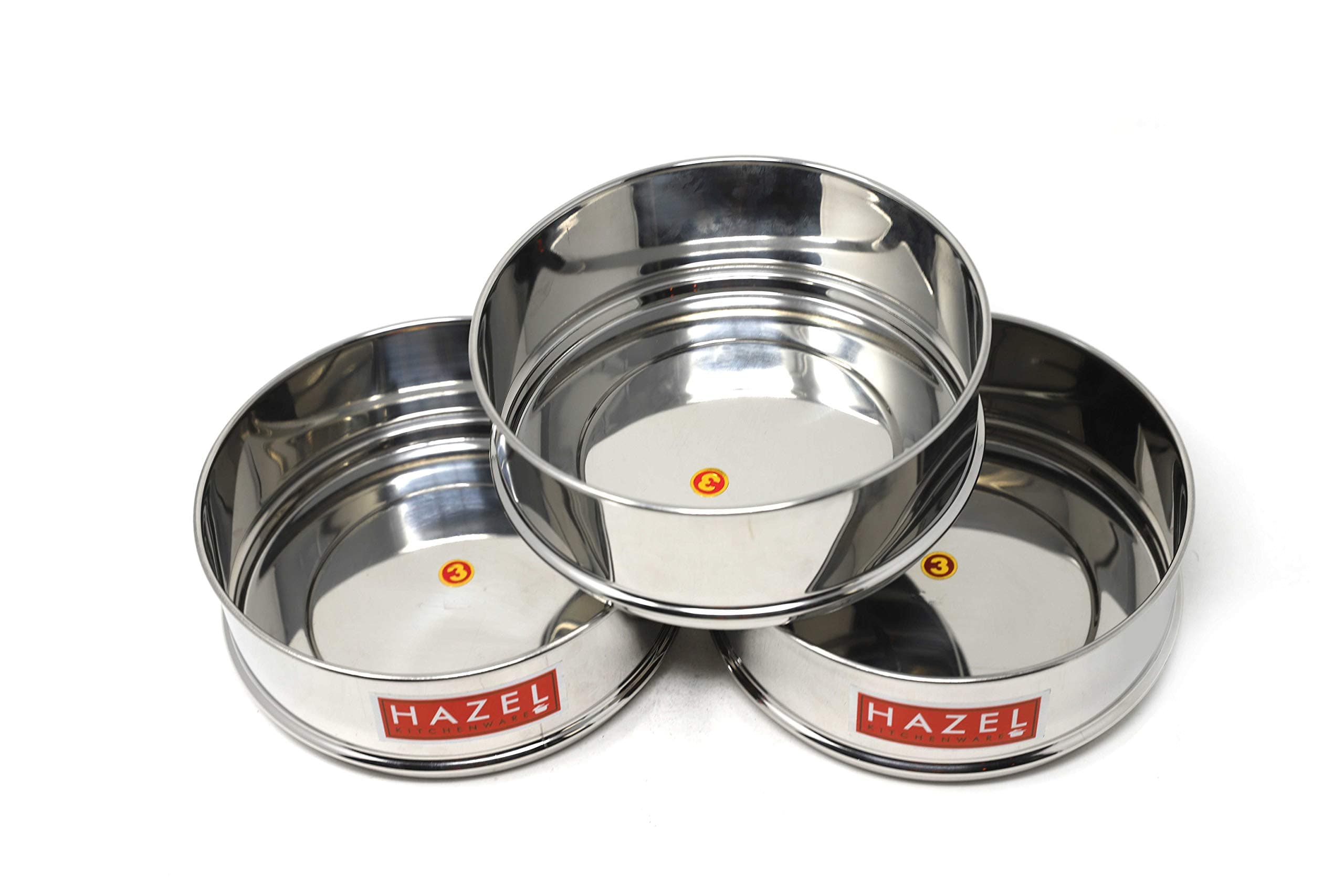 Hazel Alfa Stainless Steel Stackable Seperator, Cooker Dabba for 8 Ltr Pressure Cooker - 16.5 cm, Set of 3