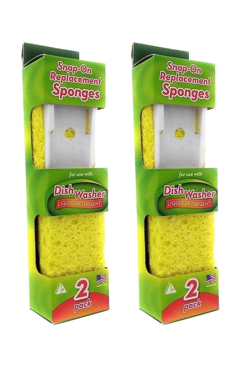 Dish Wand Sponge Refills, 4 Pack - Replacement Sponge Heads for Dish Wand, Made in USA - For Quick, Convenient Cleaning, Easy to Refill, Built-In Scrubber, Ideal for Dishes & Pans