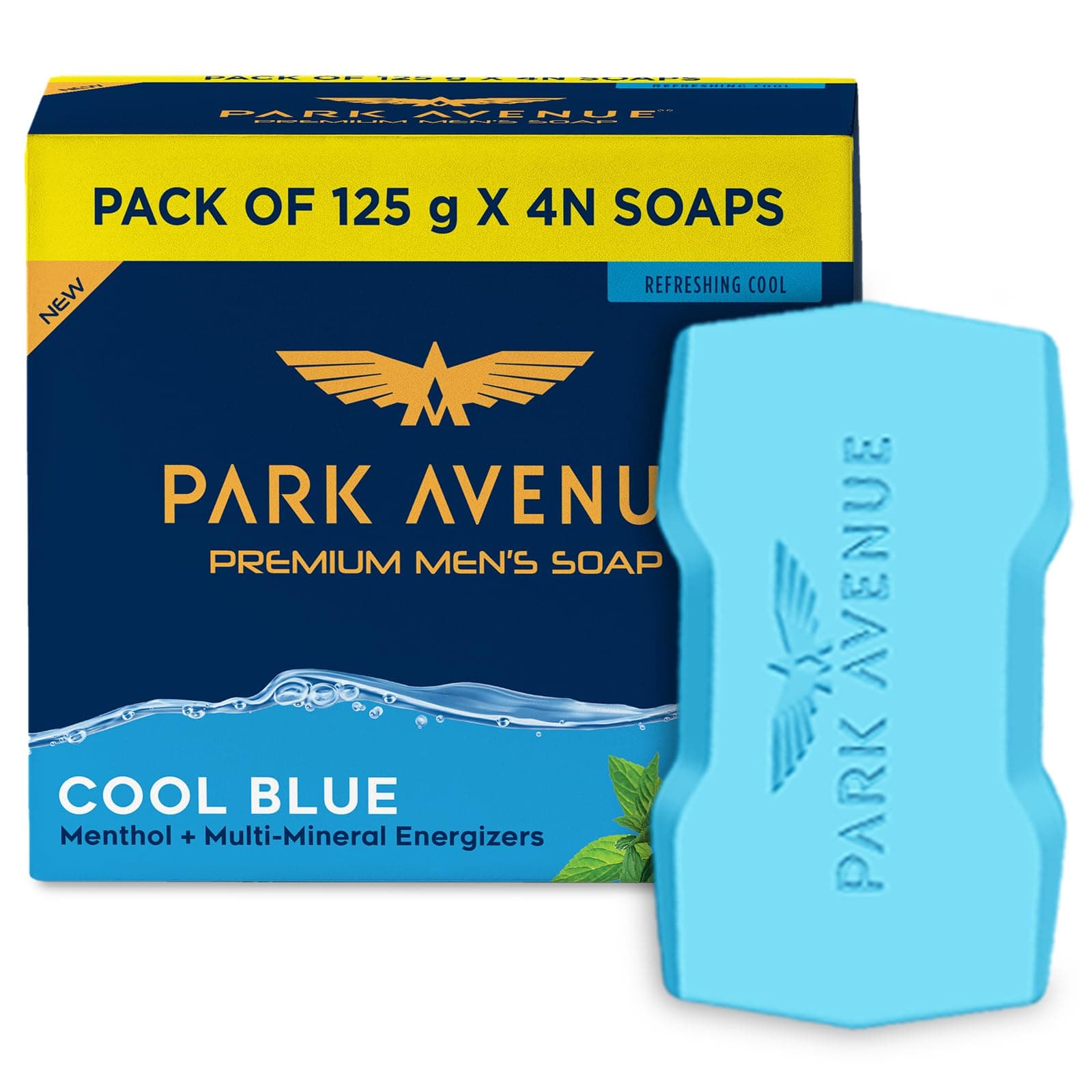 Premium Men’s Soaps for Bath – Cool Blue | 125g (Pack of 4) | Menthol & Mineral Energizer | Grade 1 Soap | For All Skin Types