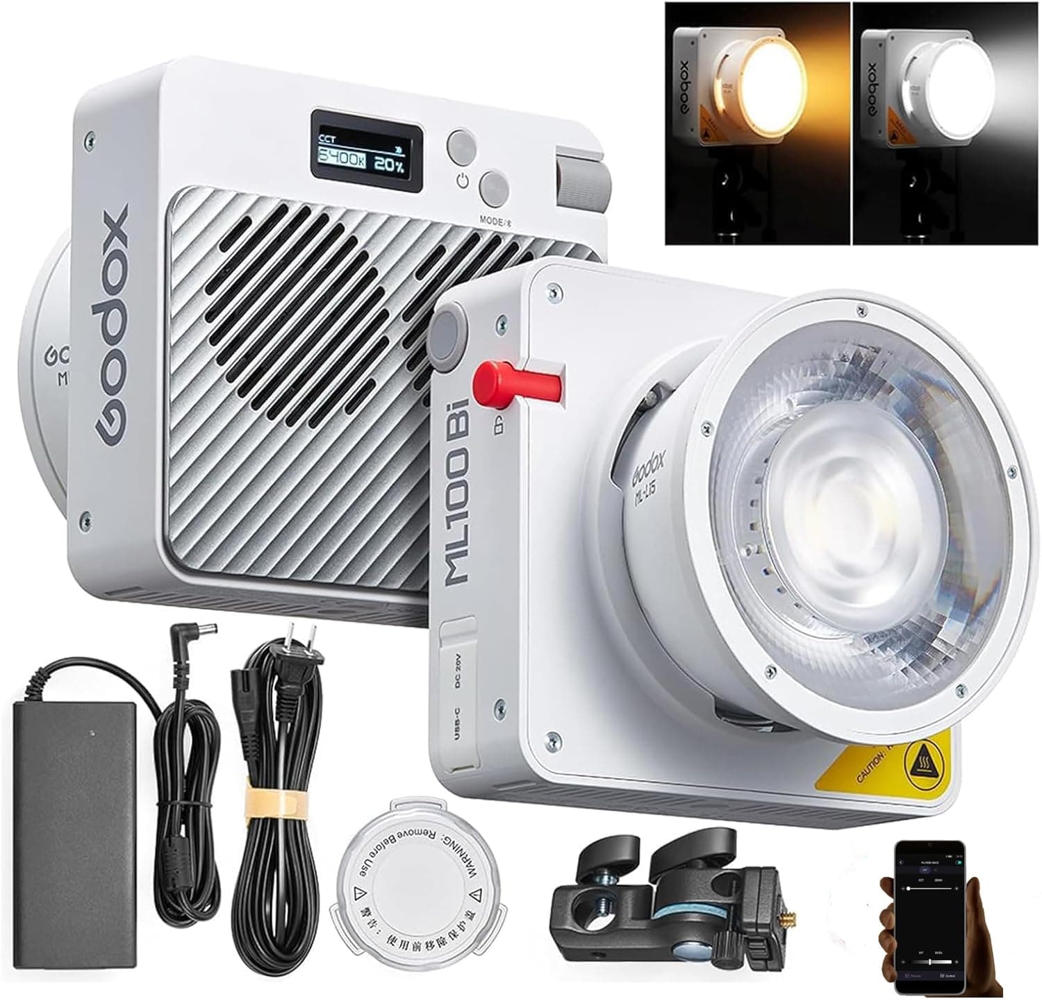 ML100Bi 120W LED Video Light, 2800K-6500K Bi-Color Video Lighting Kit, 34300 Lux CRI 97+/TLCI 98+, APP Control, 11 FX Effects, for Filming/Live Streaming/Outdoor Photography