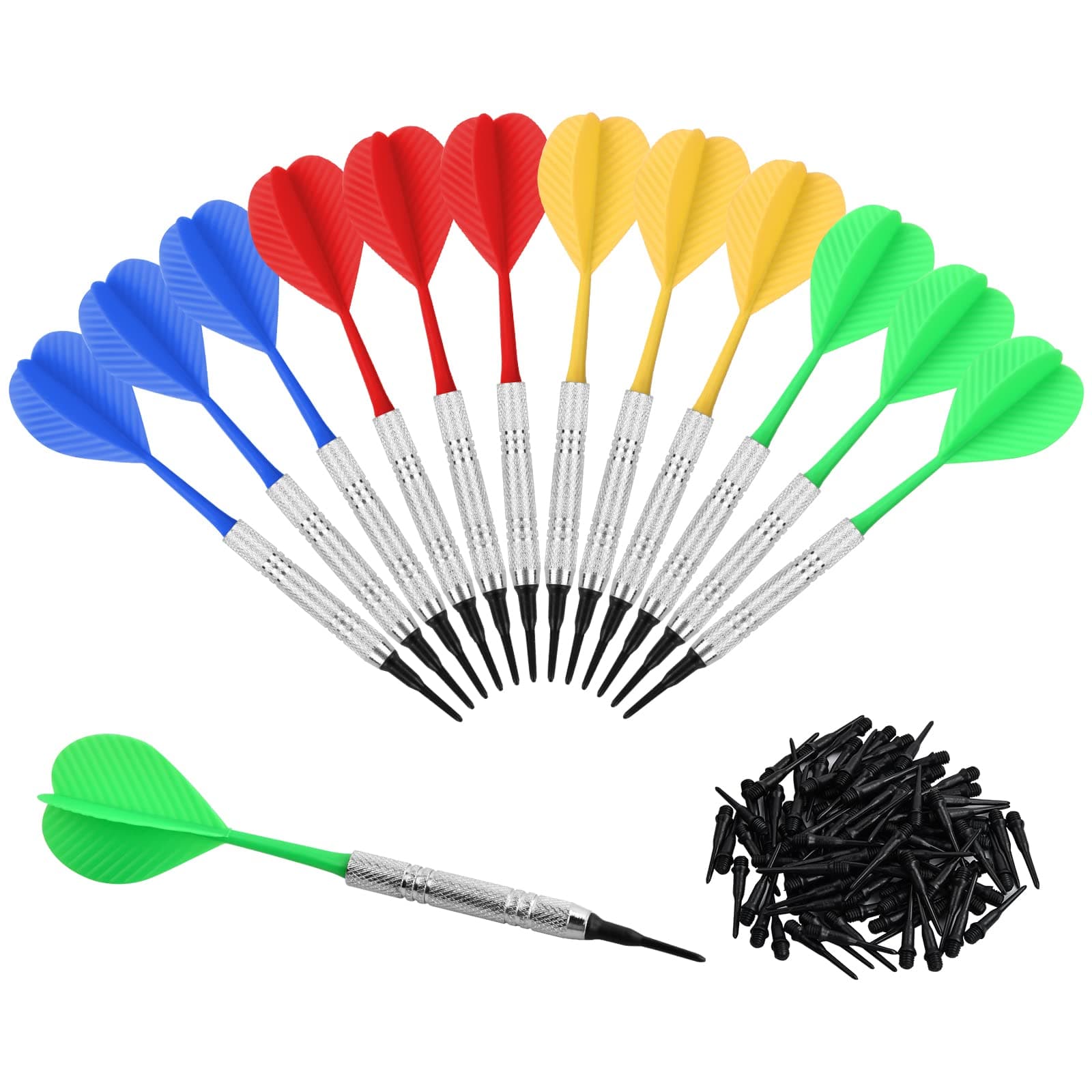 Xzeemo Darts Set, 12pcs Soft Tip Darts, 14g Plastic Tip Darts Set, Steel tip Darts with 12 Flights and 100 Tips, Professional Steel Tip Darts Set for Electronic Target Leisure and Entertainment