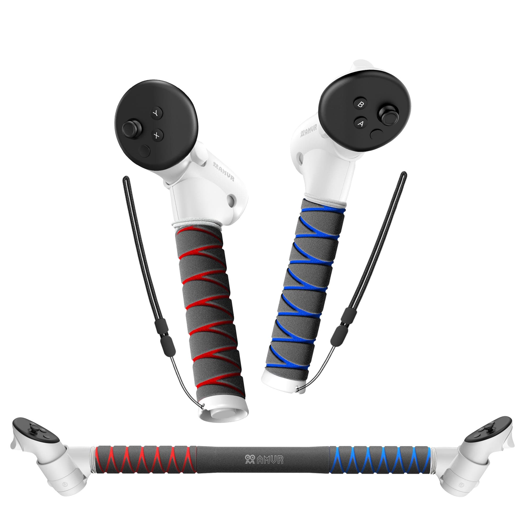 AMVR Upgraded 3-in-1 Controller Extension Grips Compatible with Meta Quest 3, Long Arms for Gorilla Tag, Beat Saber Handles