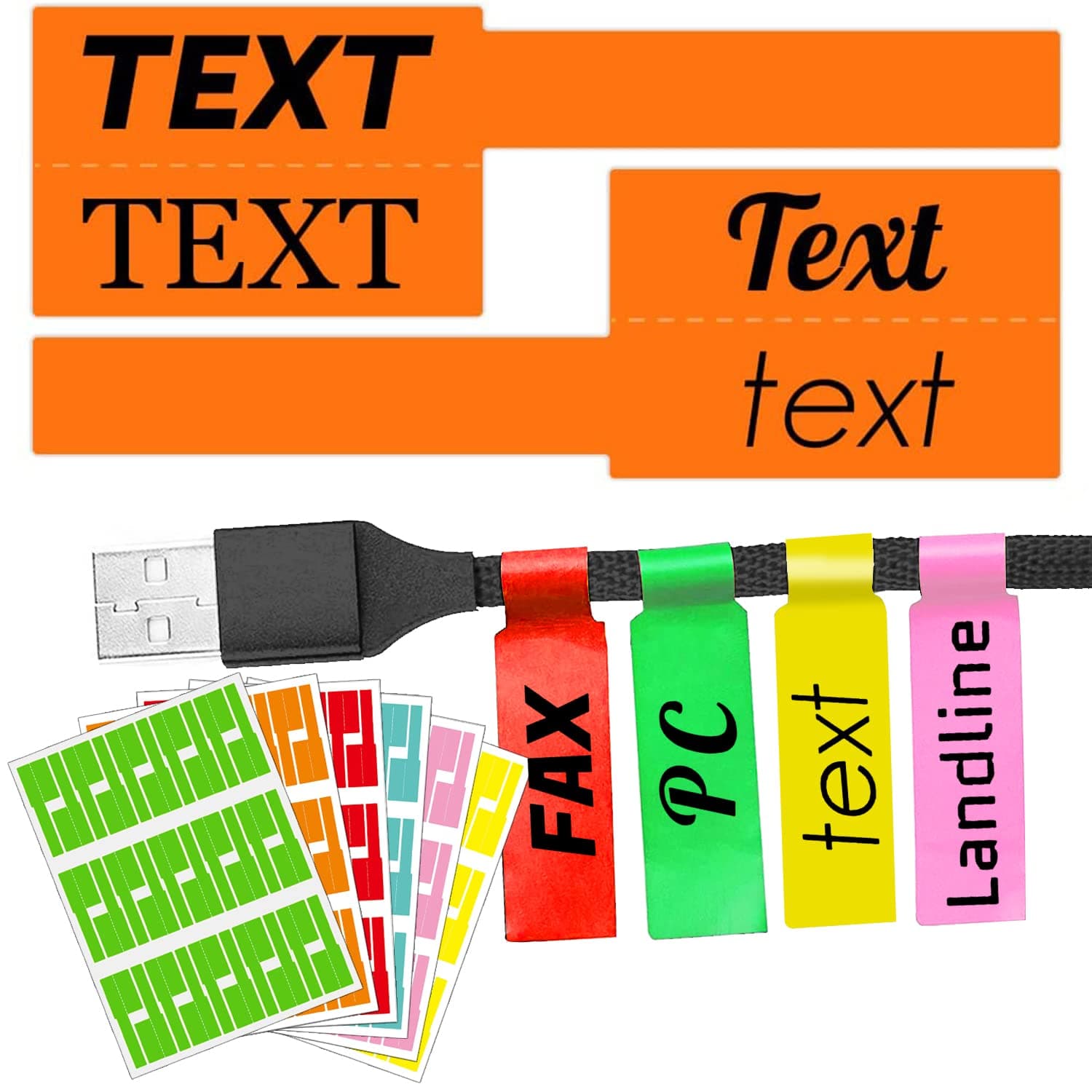 Cozevdnt 180 PCS Cable Labels, Self-Adhesive Blank Waterproof Wire Write On Cord Labels Tags PC Computer Managet and Identification, Network Markers, Blue,Green,Orange,Pink,Red (ZMUK-150)