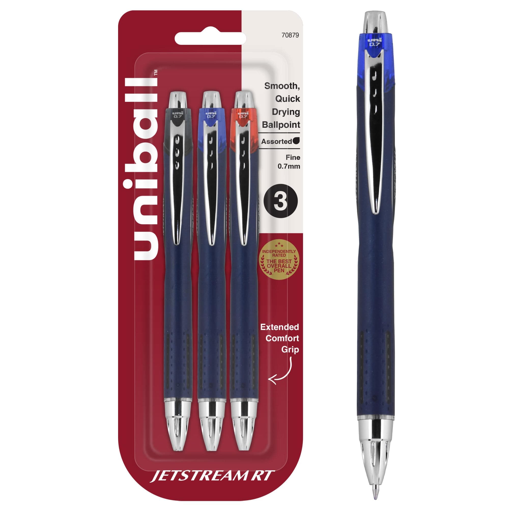 Jetstream RT 3 Pack, 0.7mm - Black, Blue and Red Ballpoint Pens - Wirecutter Best Pen, School Pens, Ballpoint Ink Pens - Ballpoint Pen, Colored Pens, School Supplies, Smooth Writing Pens