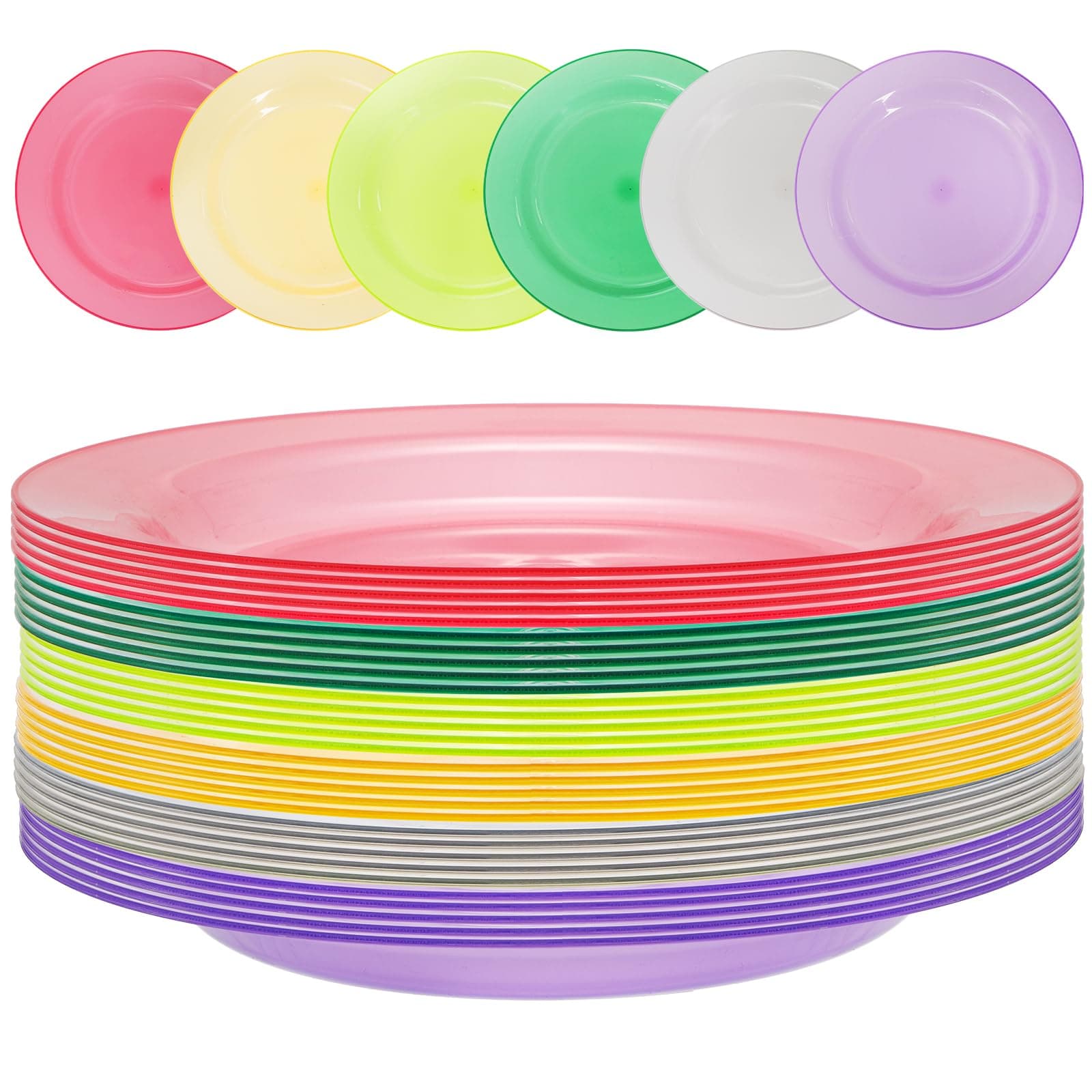 Cedilis 30-Pack Reusable Plastic Plates, 10 Inch/25cm Unbreakable & Lightweight Dinner Plates, 6 Mixed Colours Round Plate for Parties, Picnics, BBQ, Weddings and Daily Use, Dishwasher Safe
