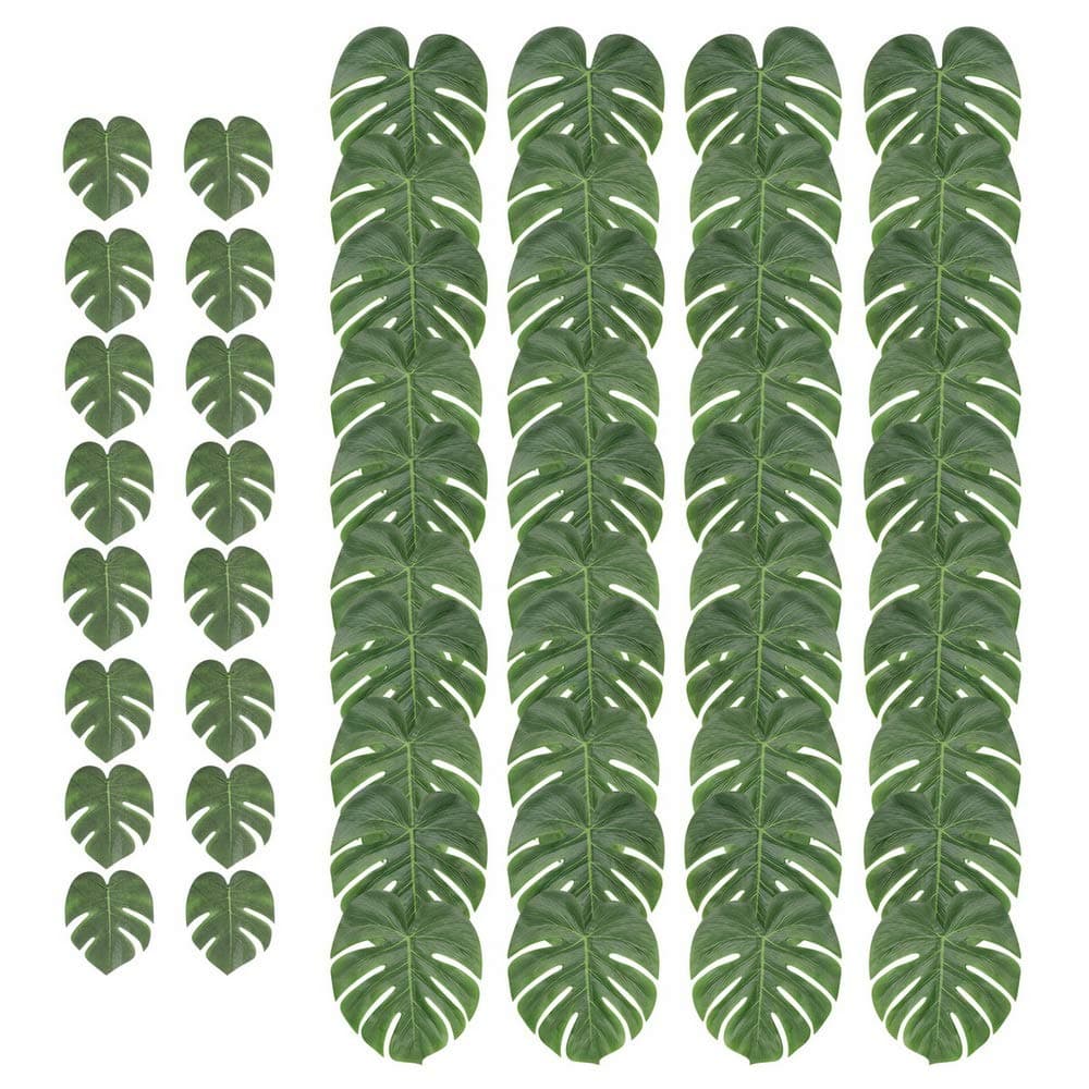 DELONIX Palm Leaf,40pcs Large Tropical Monstera Leaf,16pcs Medium Faux Tropical Leaves for Safari Party,Jungle Party Decorations,Centerpiece for Hawaiian Luau Party