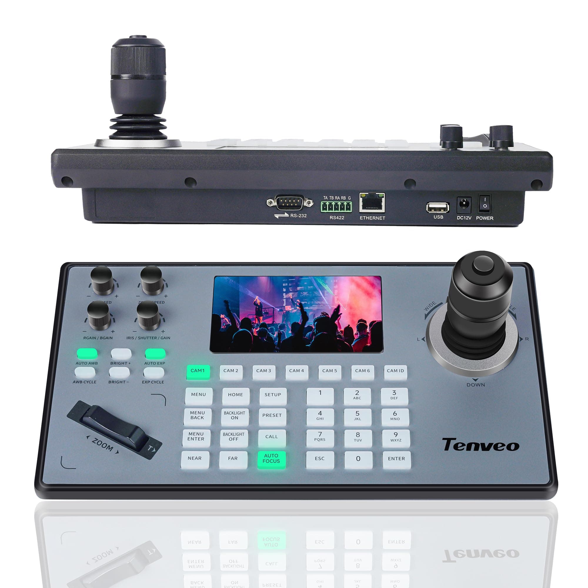 Tenveo NDI PTZ Camera Joystick Controller, 5'' LCD Screen Real-time Preview 4D Joystick Control Keyboard Support NDI PoE VISCA Pelco-D/P RS422/RS485 RS232 RJ45 For Church Live/Events/Live Streaming