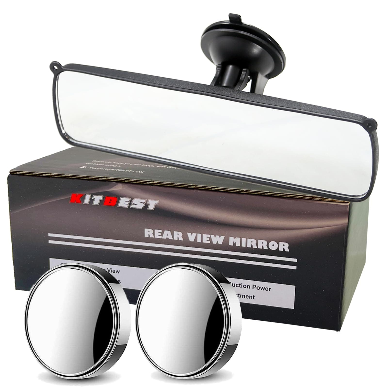 KITBEST Rear View Mirror for Driving Test, Driving Instructor Test Lesson Mirrors, Adhesive Car Mirror for Examiner Learner Driver - Extra Interior Suction Cup Rearview 250 x 71mm