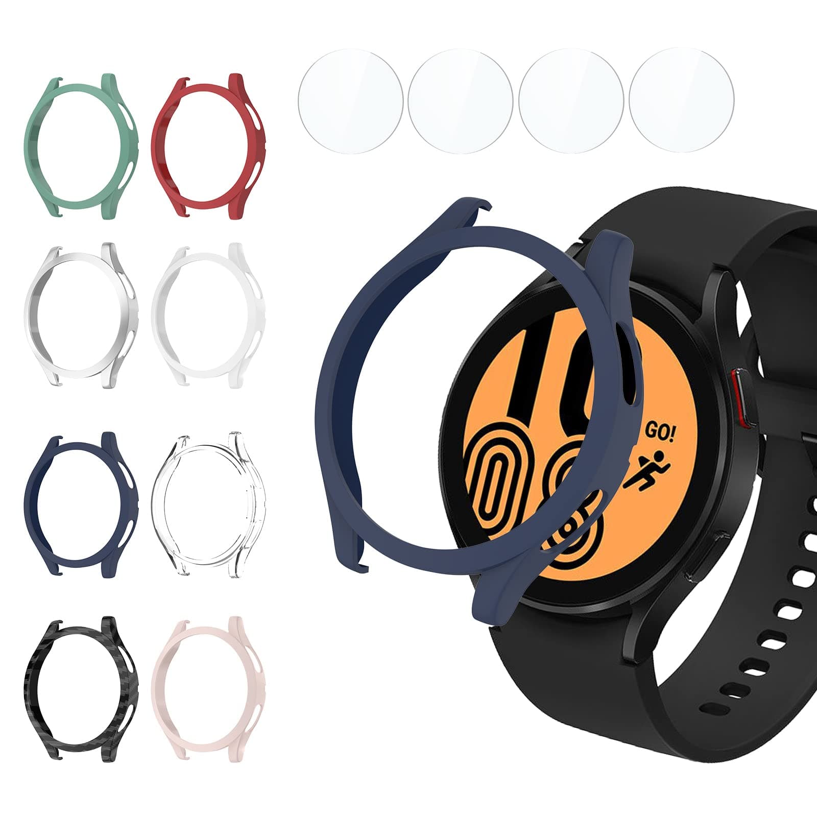 Wiki VALLEY Case Compatible with Samsung Galaxy 4 44mm Frame PC Protective Cover with Tempered Glass Film for Galaxy Watch 4 Smartwatch Screen Protectors Accessories (8+4PCS)