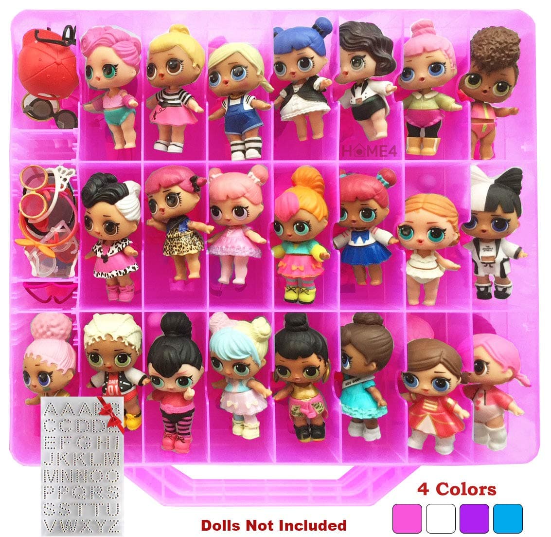 HOME4Double Sided Storage Container - No BPA - Organizer Case - 48 Compartments - Compatible with Dolls LOL lils, Pets, Surprise Tiny Toys, Shopkins, Accessories, Beads, Crafts (Pink)