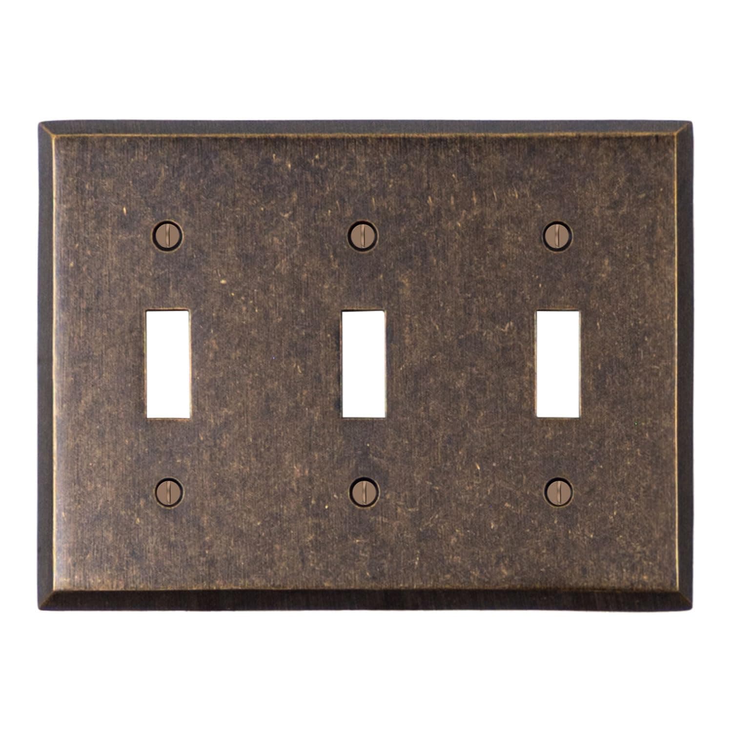 Switch Hits Triple Light Switch Plate GFCI Wall Plate Outlet Cover | 3 Toggle Mottled Antique Brass Electrical Faceplate | Hand Polished Thick Brass Construction | 3 Gang, 6.25" W x 4.5" H
