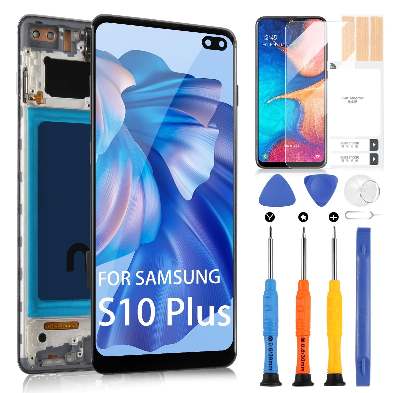 for Samsung Galaxy S10 Plus Screen Replacement for Samsung s10+ LCD Display G975F G975U G975W 6.4" Touch Screen Digitizer Full Assembly with Frame (Black Without Fingerprint Function)