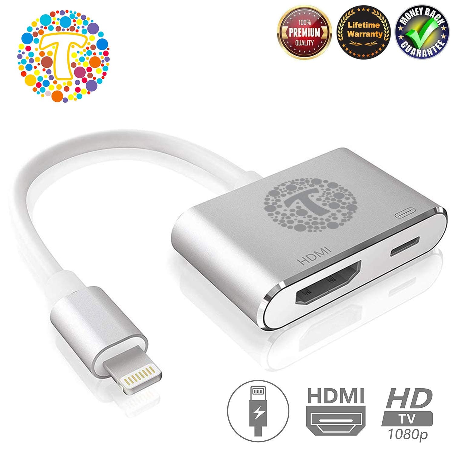 Thor Technology Digital HDMI Adapter Converter New Edition 2 in 1 Plug and Play Digital AV Connector Compatible for iPhone X,iPhone 8/7/Plus iPad iPod
