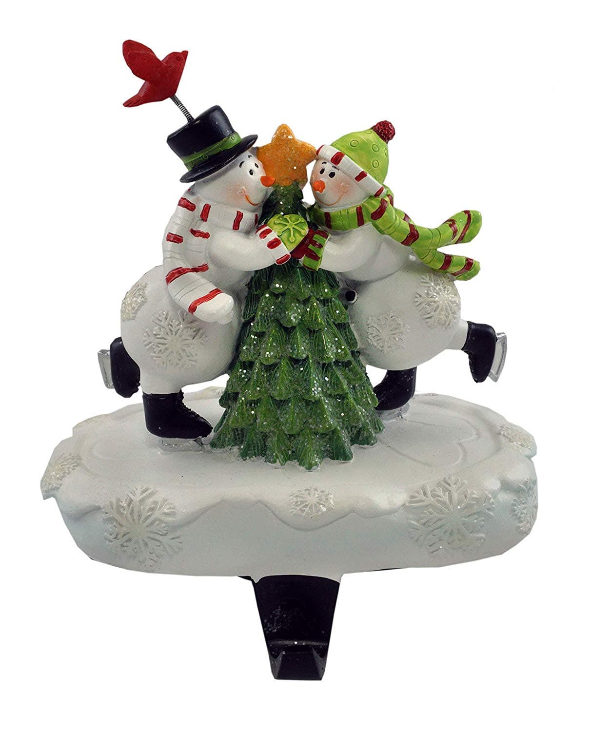 Snowman Couple Decorating Tree Christmas Stocking Holder