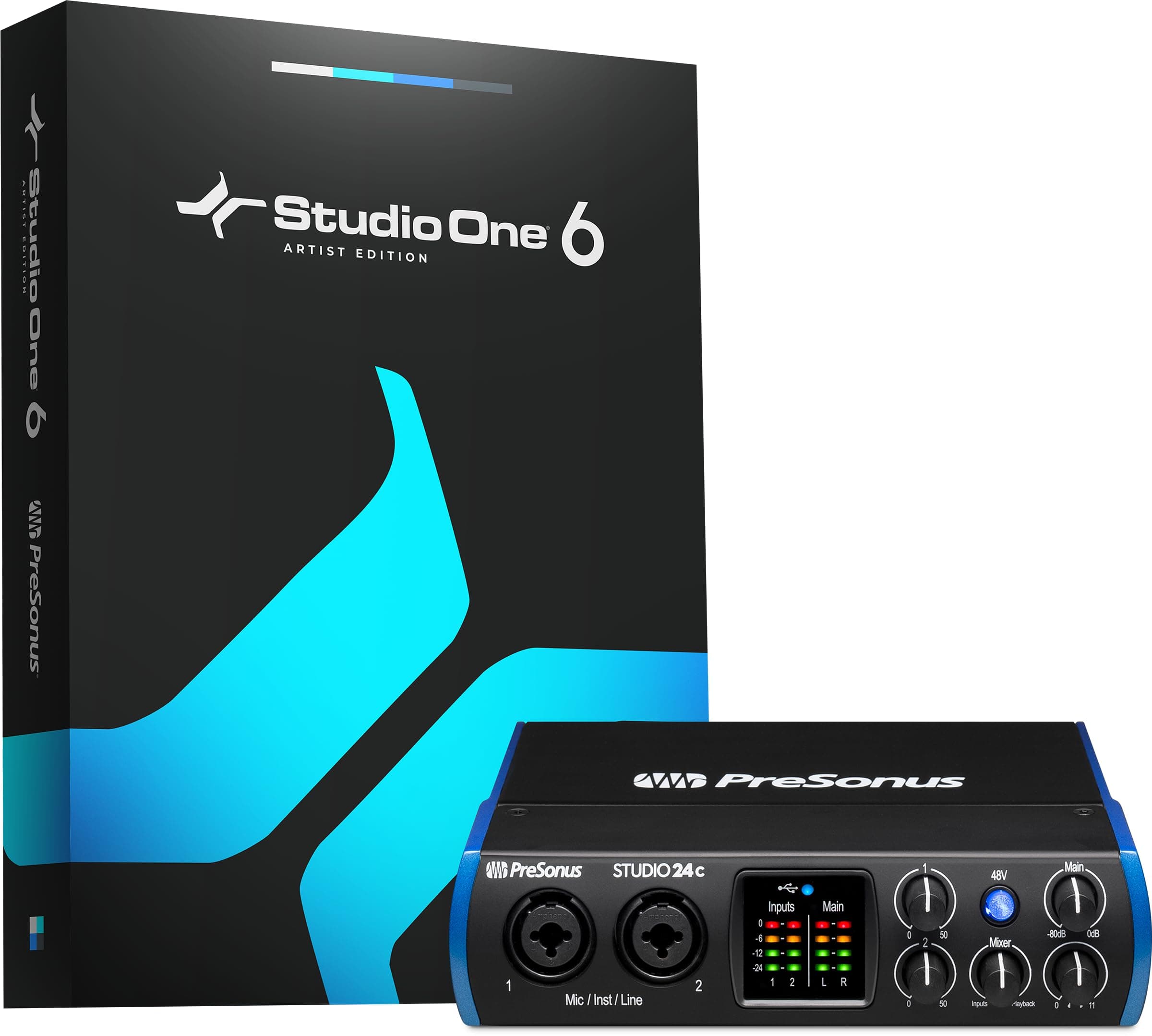 PreSonus Studio 24c 2x2, 192 kHz, USB Audio Interface with Studio One DAW Recording Software