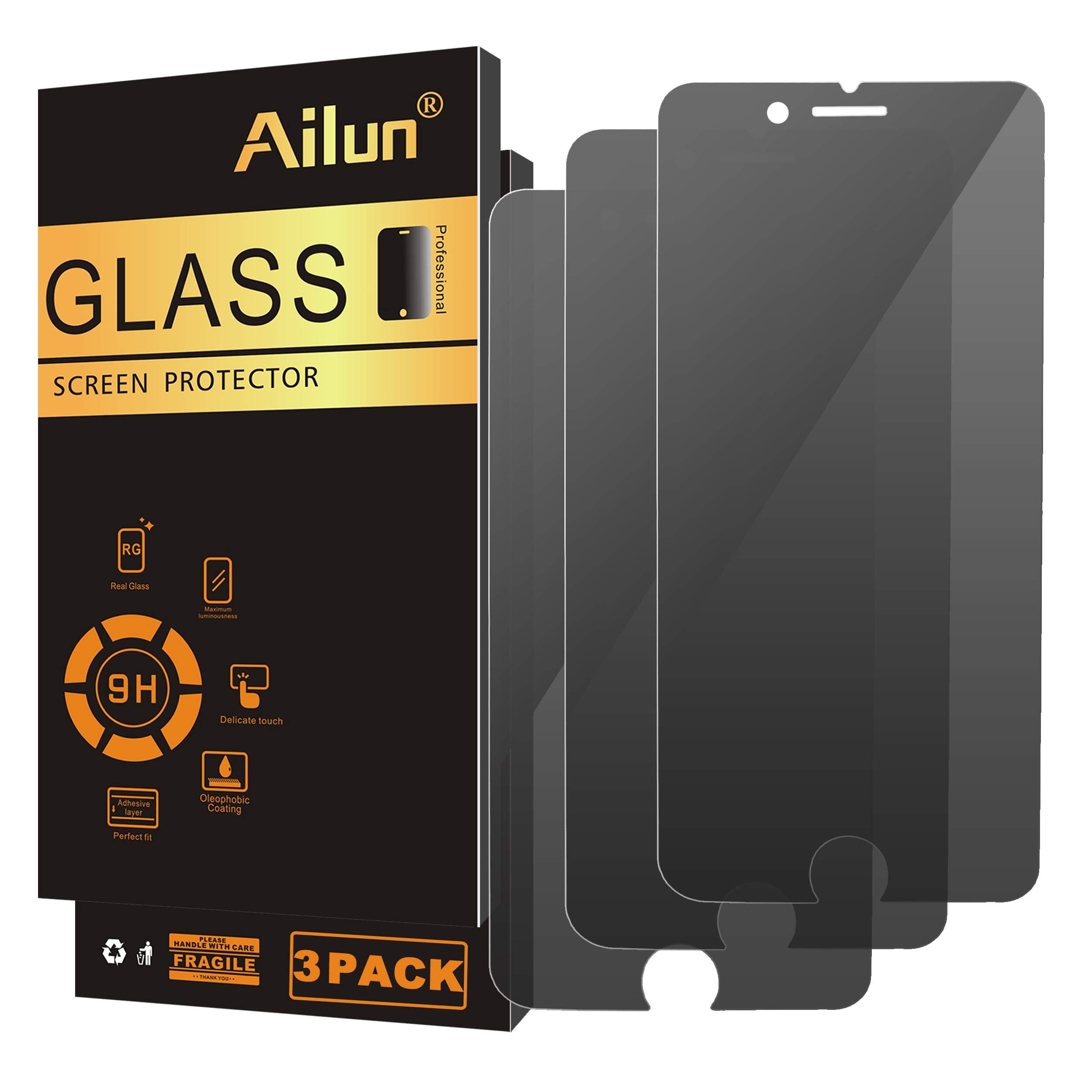 Ailun Screen Protector for iPhone 8 Plus 7 Plus Privacy Anti Glare 3Pack Anti Spy Private Tempered Glass