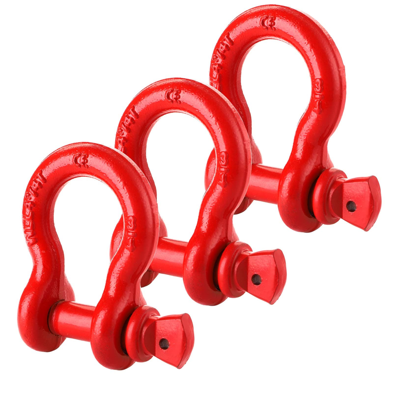 Bekith3 Pack Shackles 3/4" D Ring Shackle Rugged Unbreakable 28.5 Ton (57,000 Lbs) Maximum Break Strength Heavy Duty Tow Shackles for Tow Strap, Winch, Vehicle Recovery, Red