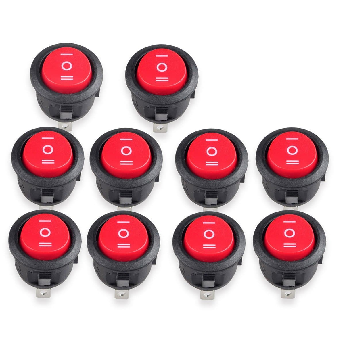 Conwork 10-Pack SPDT Type Round Switch, 3 Pin 3 Position ON/Off/ON Boat Rocker Switch 10A/125V 6A/250V AC for Truck Boat