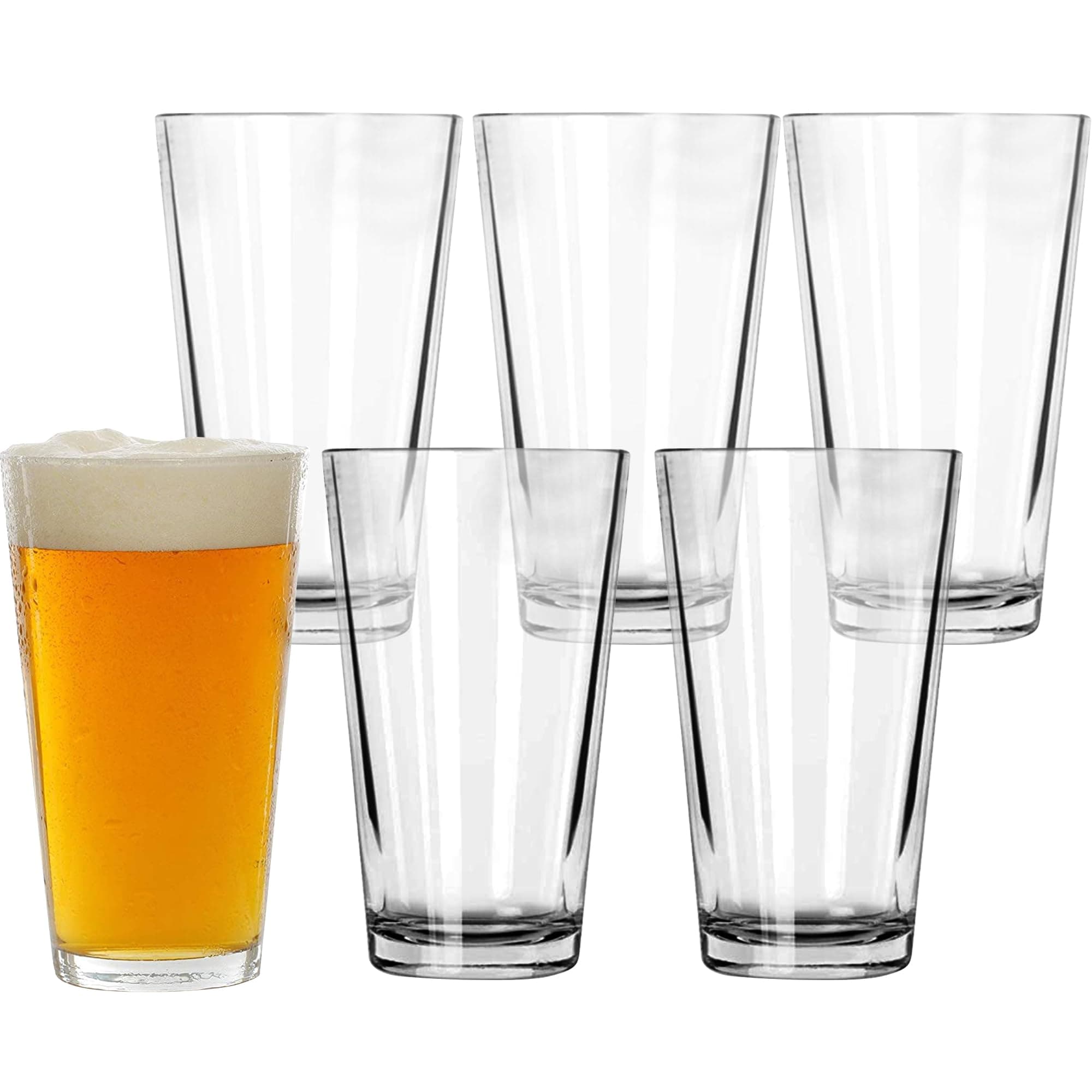 Pint Glasses Set of 6 - 16 oz Drinking Glasses Made for Cold Beverages - 16 oz Mixing Glass & Highball Set of 6 for Homes, Pubs & More - Freezer & Dishwasher-Friendly Cocktail Glasses, PARNOO