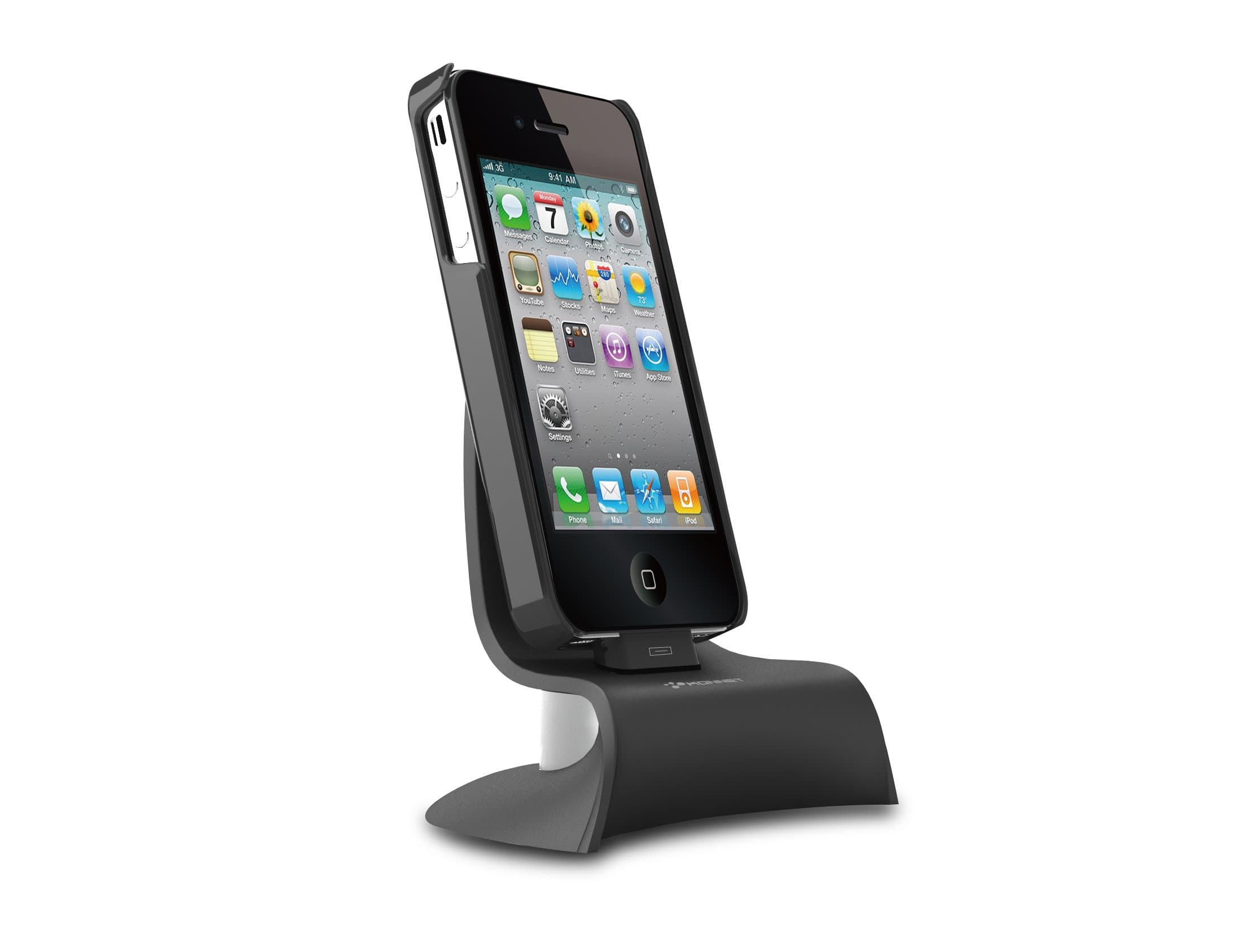 Konnet Technology KN-3222 Reflex Dock Pro - Charging / Charger Dock / Cradle / Stand / Kit with USB to Micro USB Connection Cable for Audio and Video connection for iPhone 4S, 4, 3Gs, 3G, iPhone and iPod - 1 Pack - Reatil Packaging - Rubberized Black