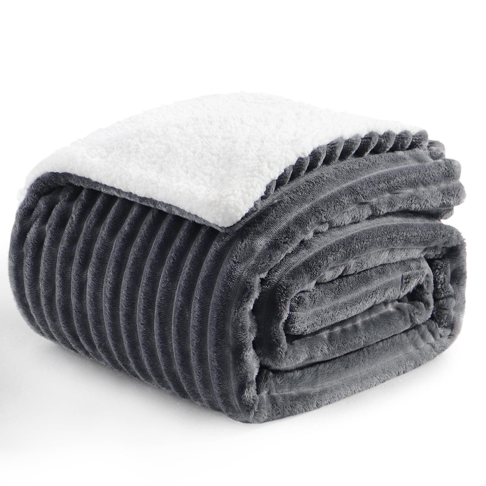 Sherpa Fluffy Blanket Throws Dark Grey - Thick Warm Blanket 150 x 200 cm Soft Throw for Sofa Couch Bed, Decorative Jacquard Double Size Sherpa Fleece Blanket