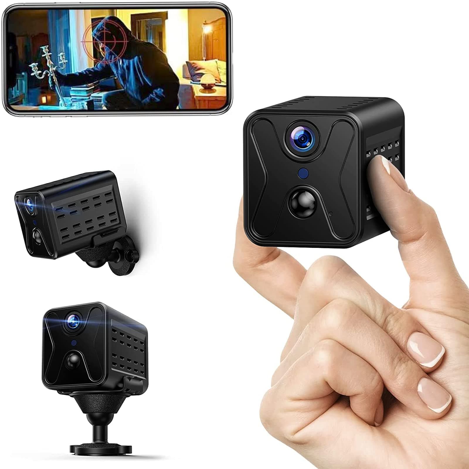 2.4G WiFi Battery Powered Portable Home Security Camera Live Feed, 180 Days Standby, PIR Motion Detection, SD/Cloud Storage, No Glow Night Vision and APP Alert, Wireless Indoor Surveillance Nanny Cam