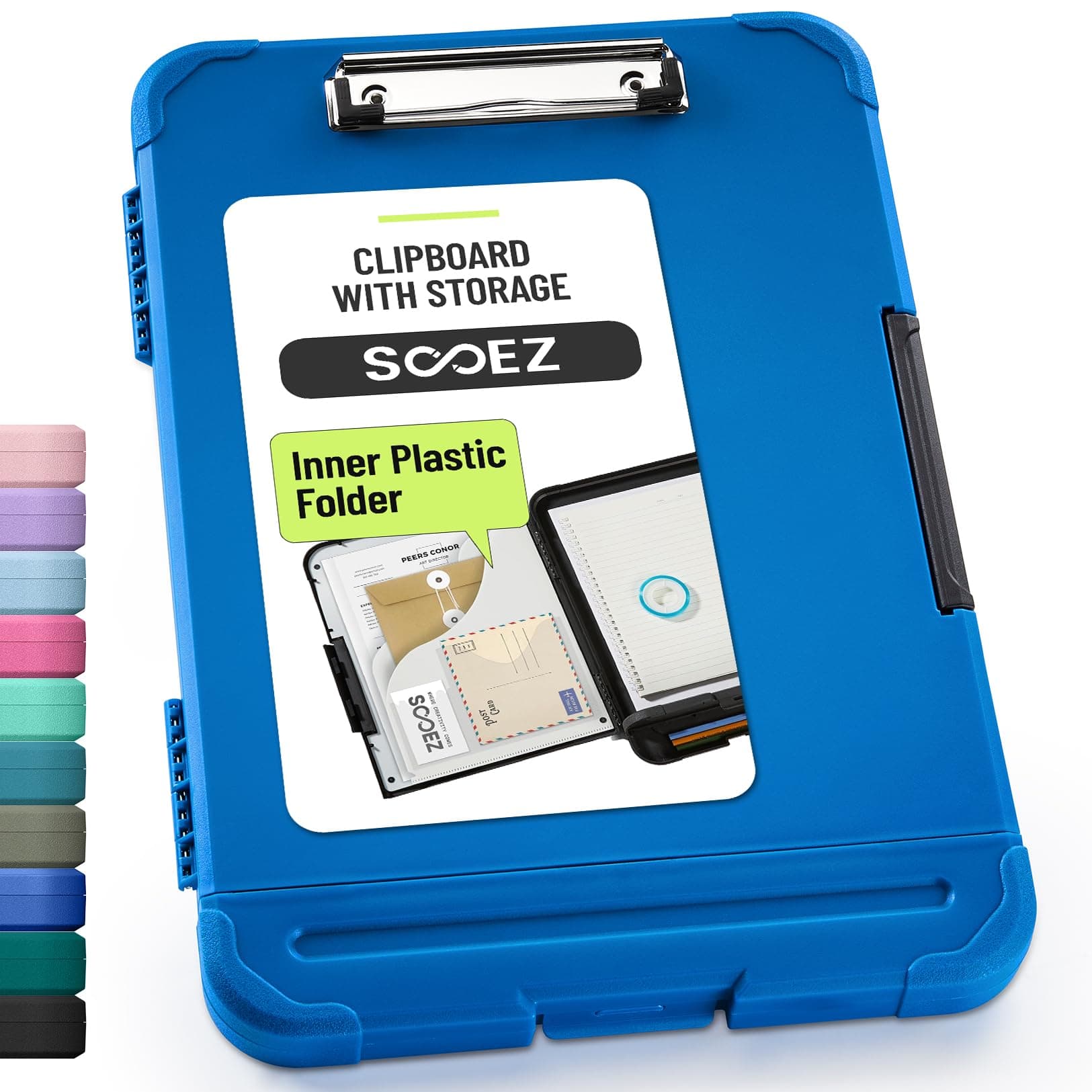Sooez Reinforced Clipboard with Storage, Inner Plastic Folder Attached, Heavy Duty Clip Boards 8.5x11 with Pen Holder, High Capacity Nursing Clipboards for Teacher Office Home, Letter / A4 Size