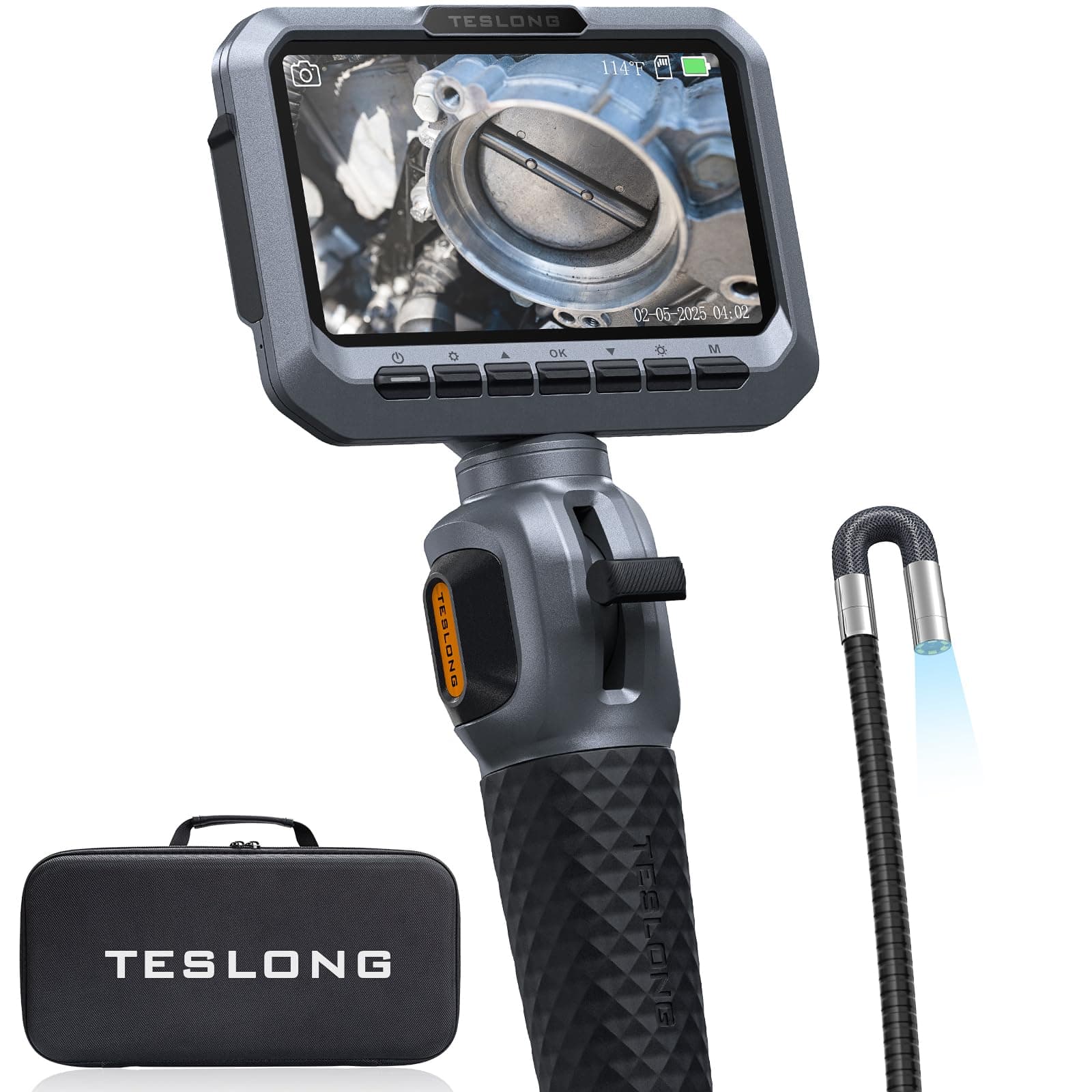Teslong Two-Way Articulating Borescope, 5.5mm Slim Probe, 5.0'' Industrial Endoscope with Light, 5FT Flexible Snake Scope for Automotive, HVAC & Mechanics