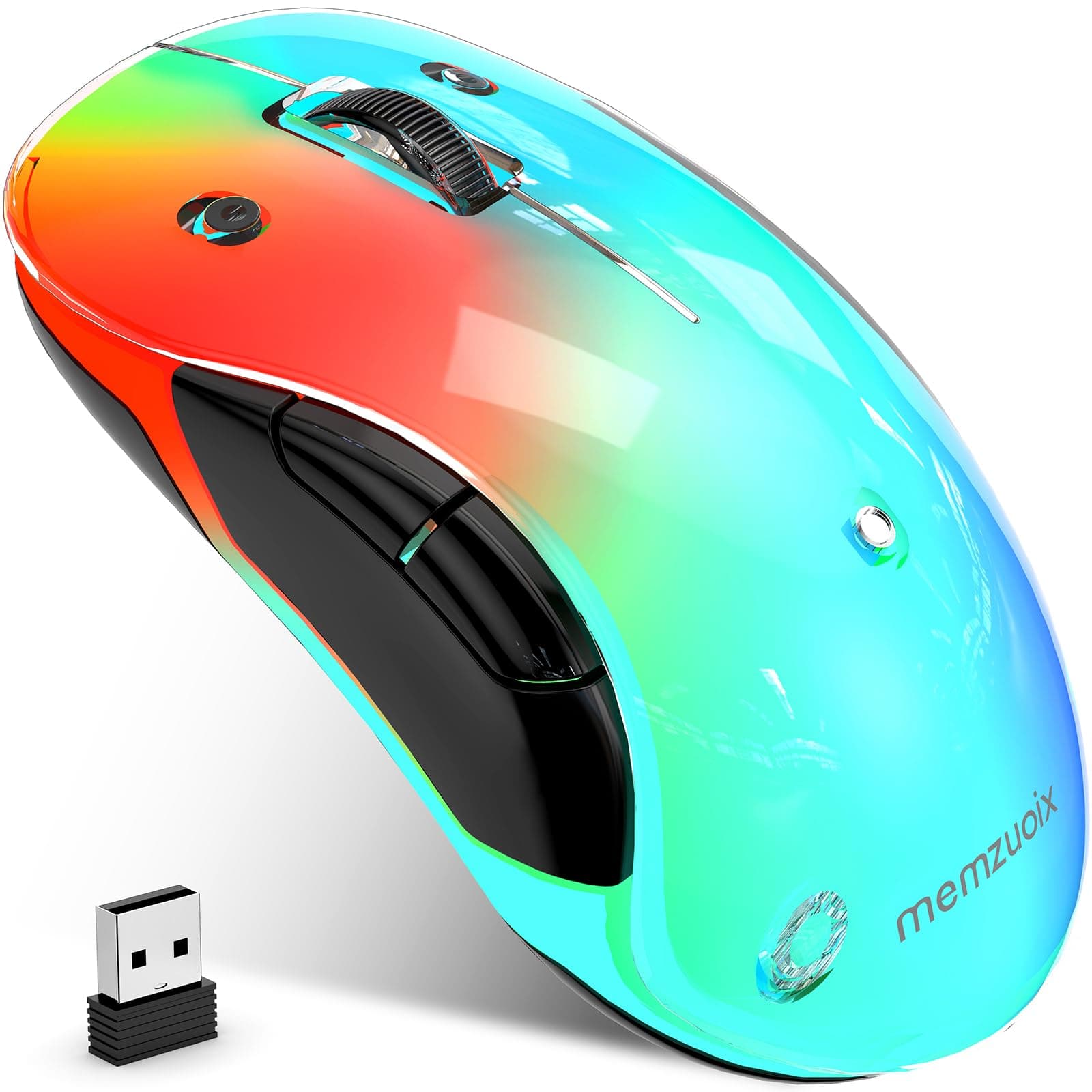2.4G Aesthetic Wireless Mouse - Customizable Covers & LED Mood Lighting - Rechargeable Ergonomic Design, 5 Buttons, 1200 DPI for Office, Laptop, Mac - White