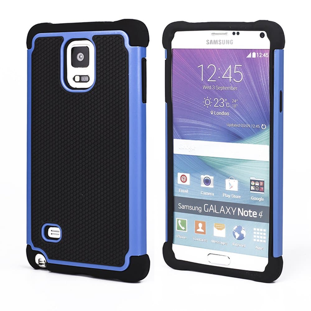 Samsung Galaxy NOTE4 Case,WorldProof Hybrid Armor Rubber Combo Impact Dual Layer Shockproof Bumper Silicone Case Cover for Samsung NOTE4 (Blue)