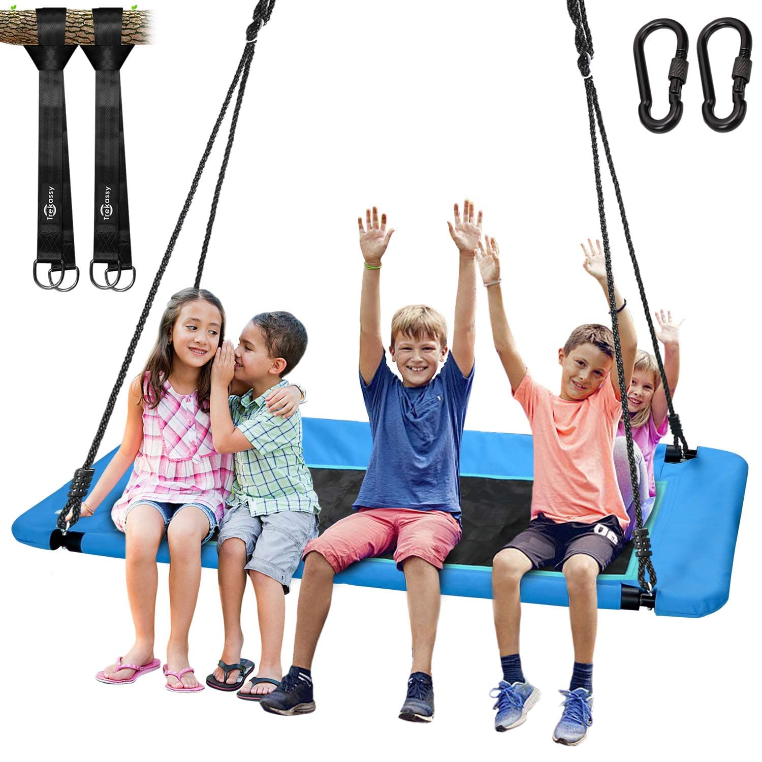 Trekassy 60" Extra Large Rectangle Tree Swing - Heavy Duty 700lb Capacity, Waterproof Platform for Kids & Adults with Complete Installation Kit & 2 Tree Straps - Blue (Patented)