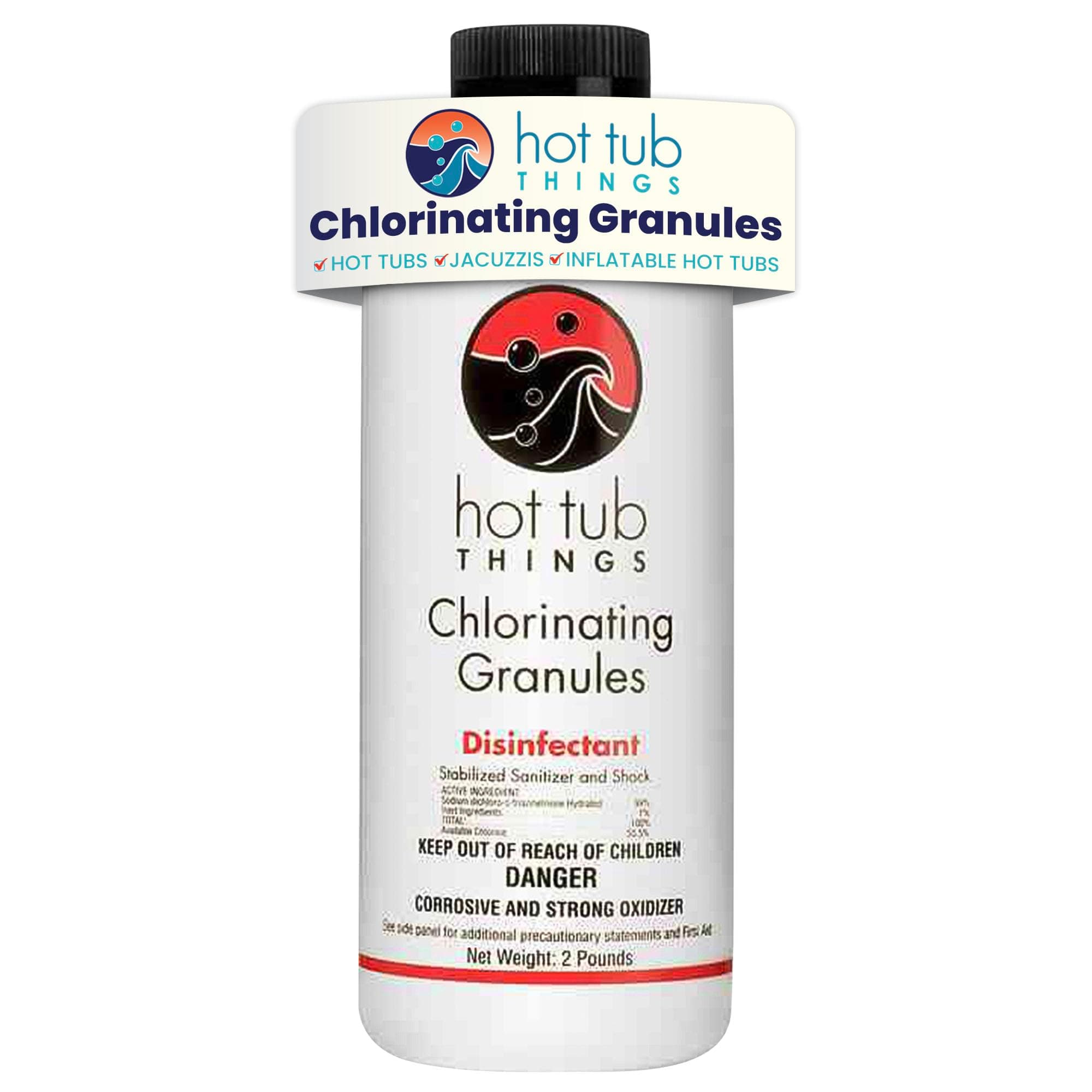 Hot Tub Things Chlorine Granules for Hot Tub & Spa, Quick-Dissolving Chlorinating Concentrate Disinfectant & Oxidizer, Pool Sanitizer & Shock Treatment for Clean Water, Sodium Dichlor Powder, 2 lbs
