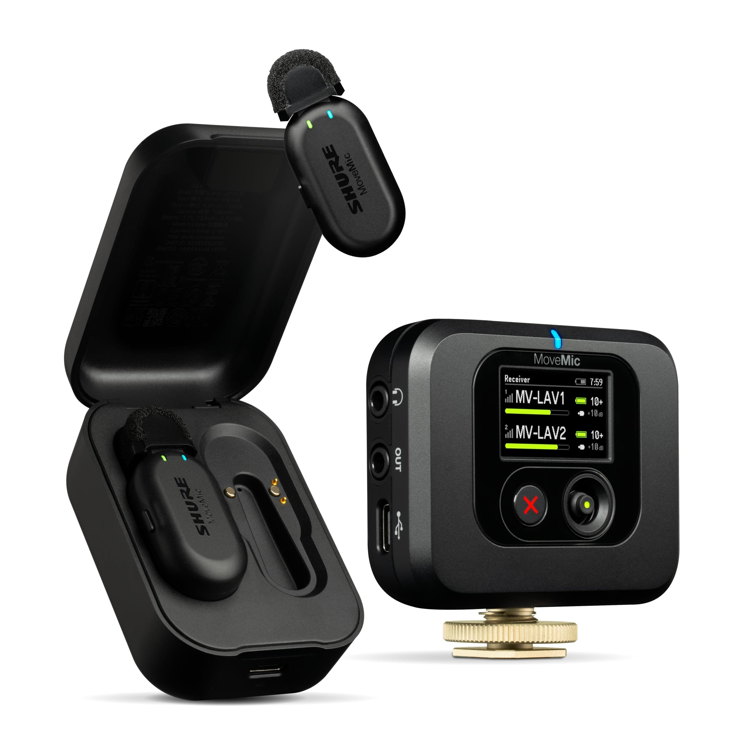 MoveMic Two Kit - Pro Wireless Lavalier Microphones with Camera Receiver for DSLRs, iPhone, Android, Mac and PC, 2 Bluetooth Mini Mics, 24 Hours Charge, IPX4, Portable Clip Lavs (MV-TWO-KIT-Z6)