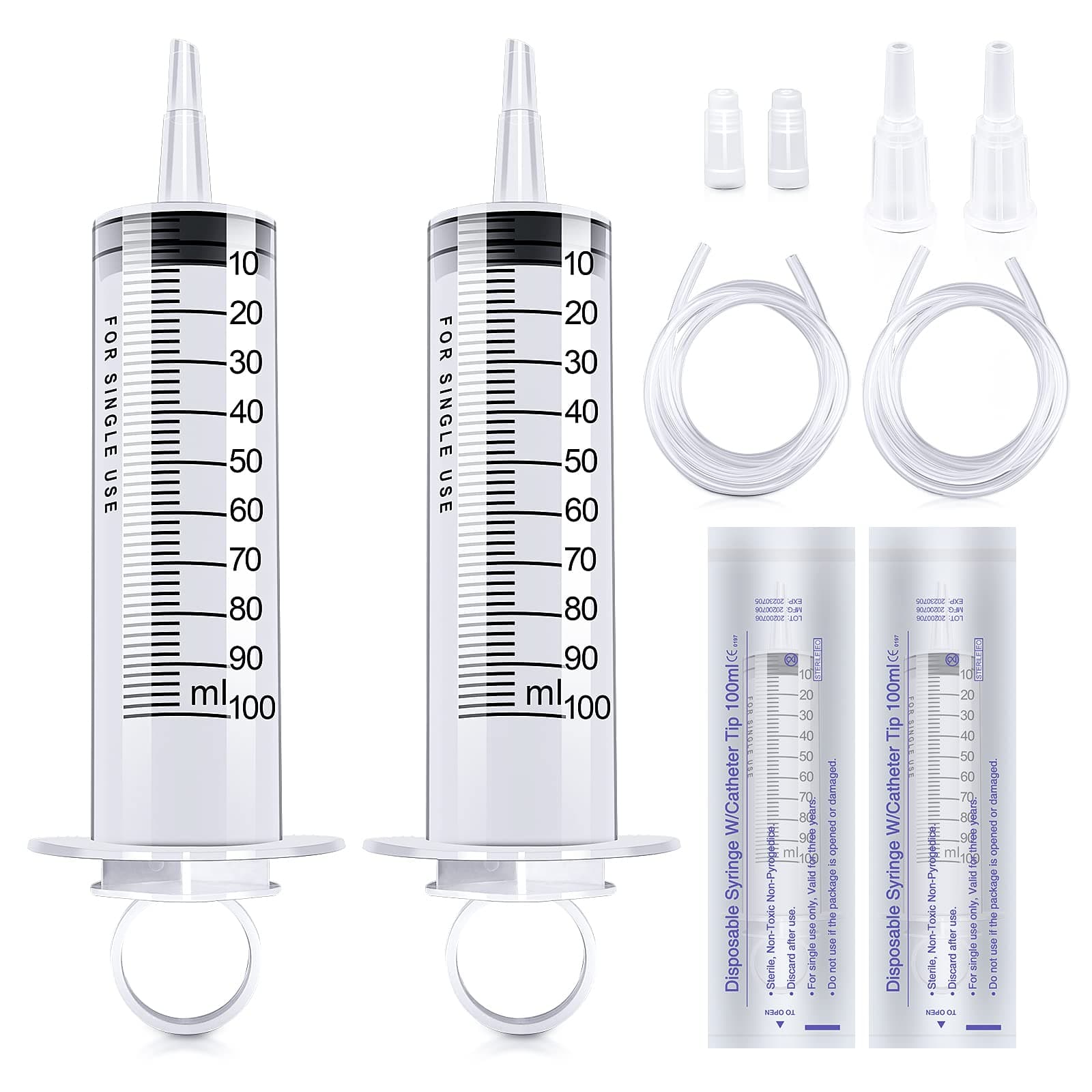 2 Pack 100ml Large Syringe with 100cm Tube, Plastic Syringes without Needle, for Oil or Glue Dispensing, Experiments, Pet Feeding, Plant irrigation Labor&Science Use