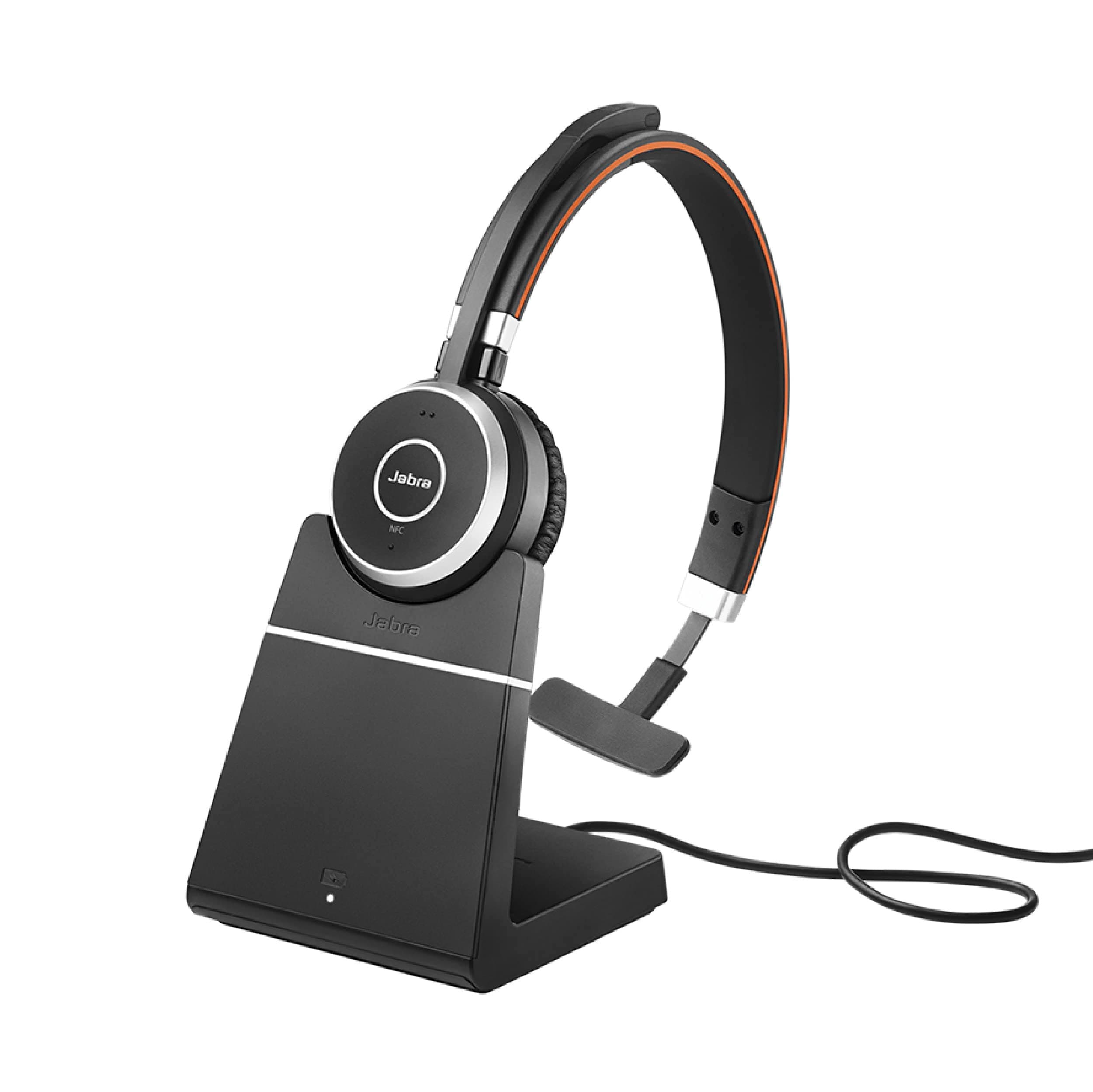 JabraEvolve 65 SE Mono Wireless Headset - Bluetooth Headset with Noise-Cancelling Microphone, Long-Lasting Battery, and Charging Stand - MS Teams Certified, Works with All Other Platforms - Black