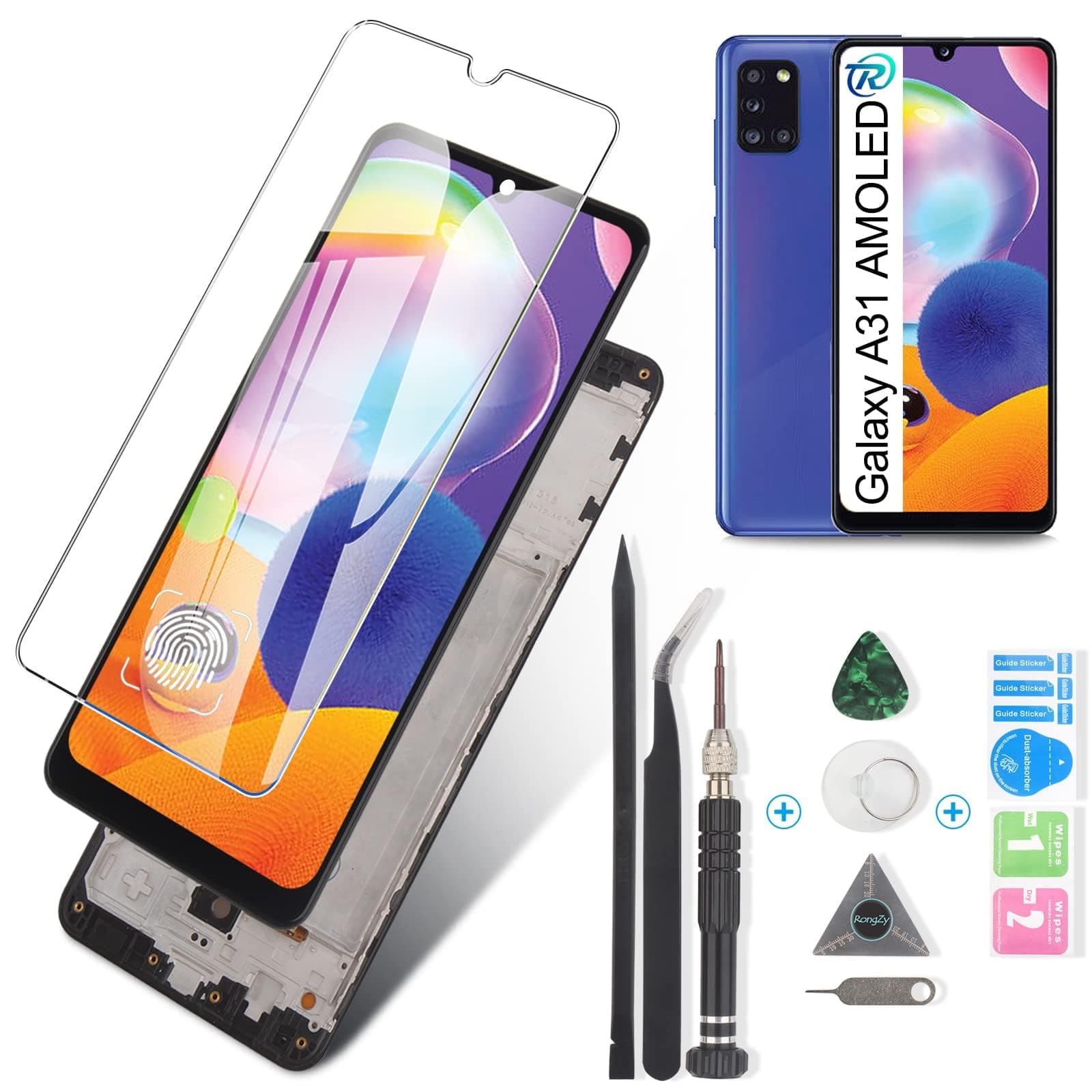 OLED Screen for Samsung Galaxy A31 Screen Replacement for Samsung A31 A135 SM-A315F SM-A315F/DS SM-A315G/DS LCD Touch Screen Display Digitizer Assembly Parts 6.4" wtih Kit(Support Fingerprint)