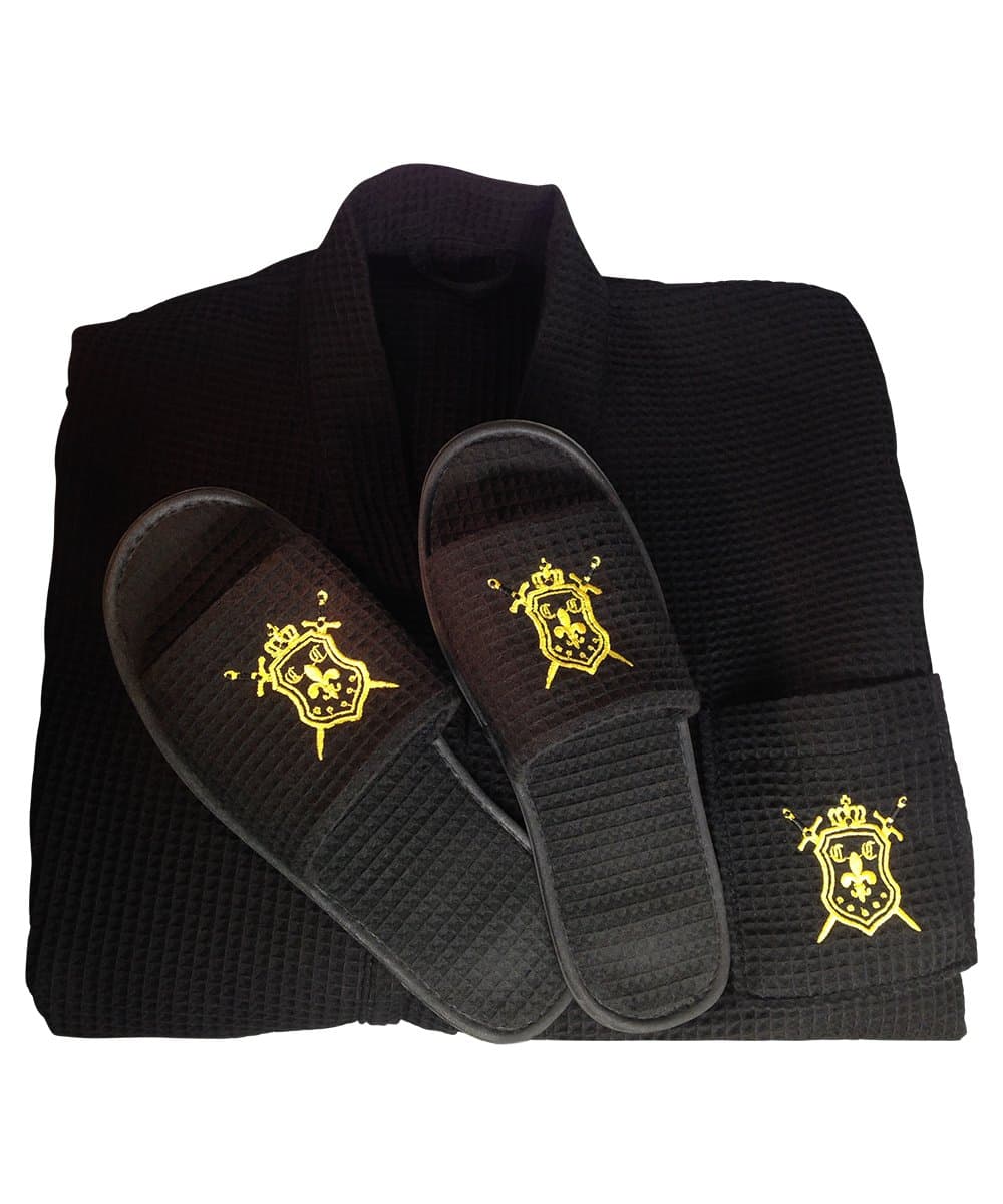 Mens Spa Bath Robe, One Size Fits All, with Matching Non-slip Slippers Foot Size 7-10