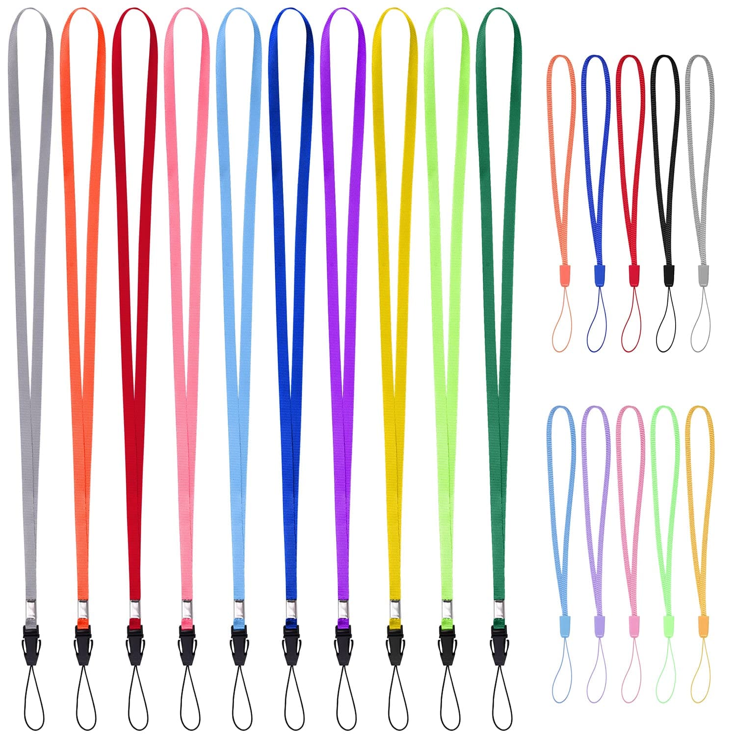 wisdompro 10 Pack 7 inch Short & 10 Pack 17 inch Long Colourful Hand Wrist Lanyards and Neck Straps Bulk for USB Flash Drive, Keys, Keychain, ID Badge Holder - 10 Assorted Colours