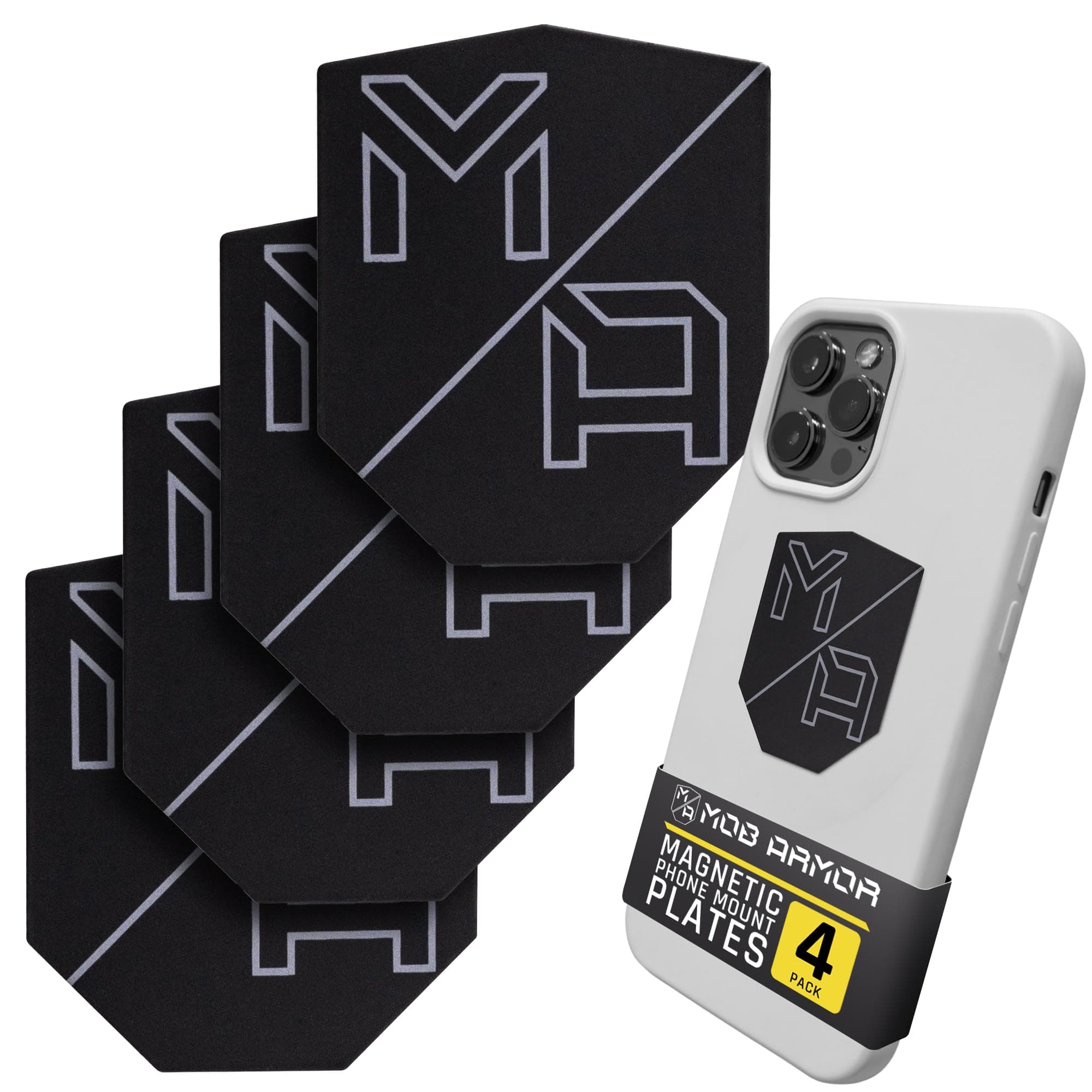 Mob Armor MobNetic Plate - Phone Magnet Plate Compatible for iPhone & Android - 0.02" Thick Metal - 3M VHB Adhesive Magnetic Plate for Phone Mount for Cars, Trucks, Motorcycles & Athletes - 4 Pack